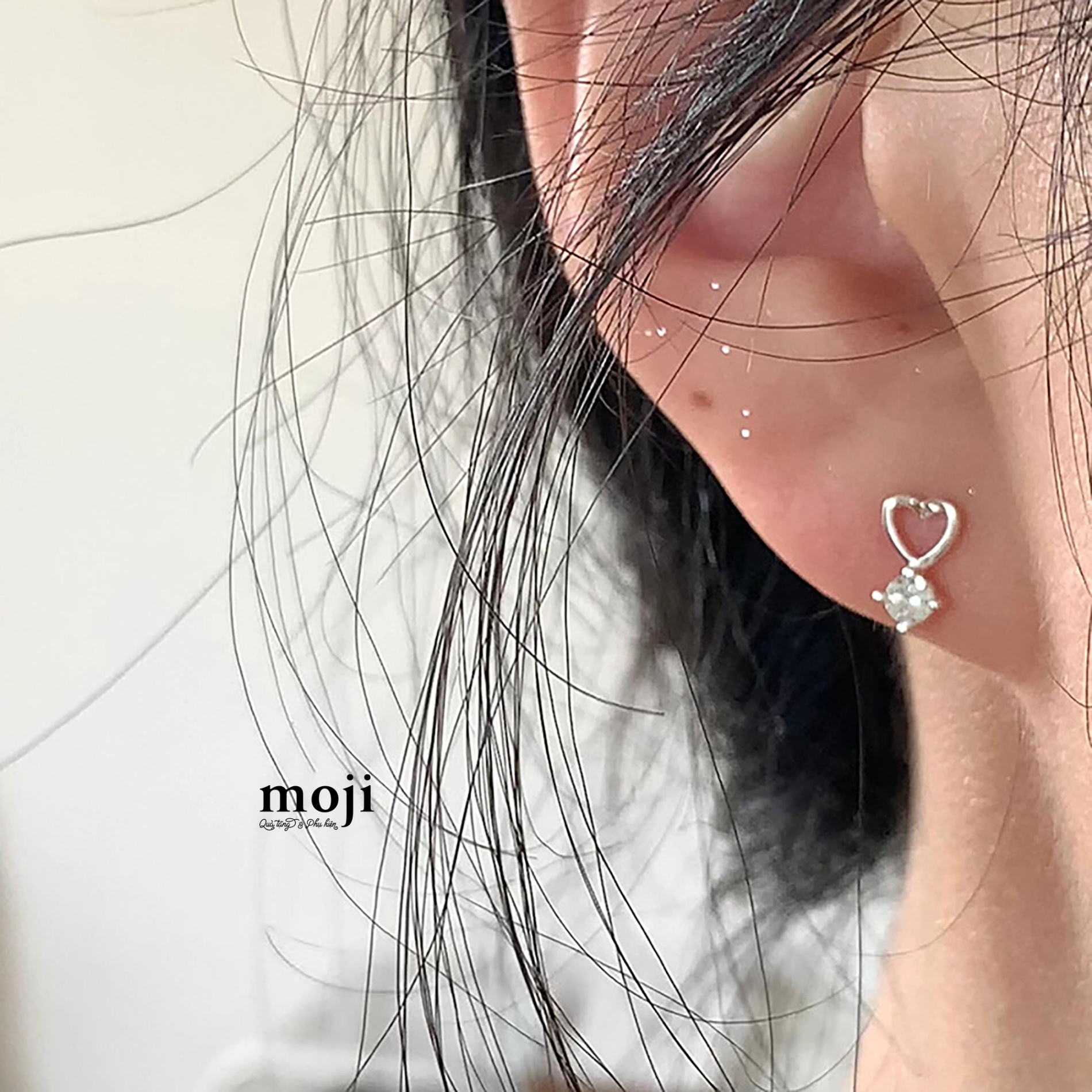 Khuyên tai mạ bạc Heart trái tim đá lớn