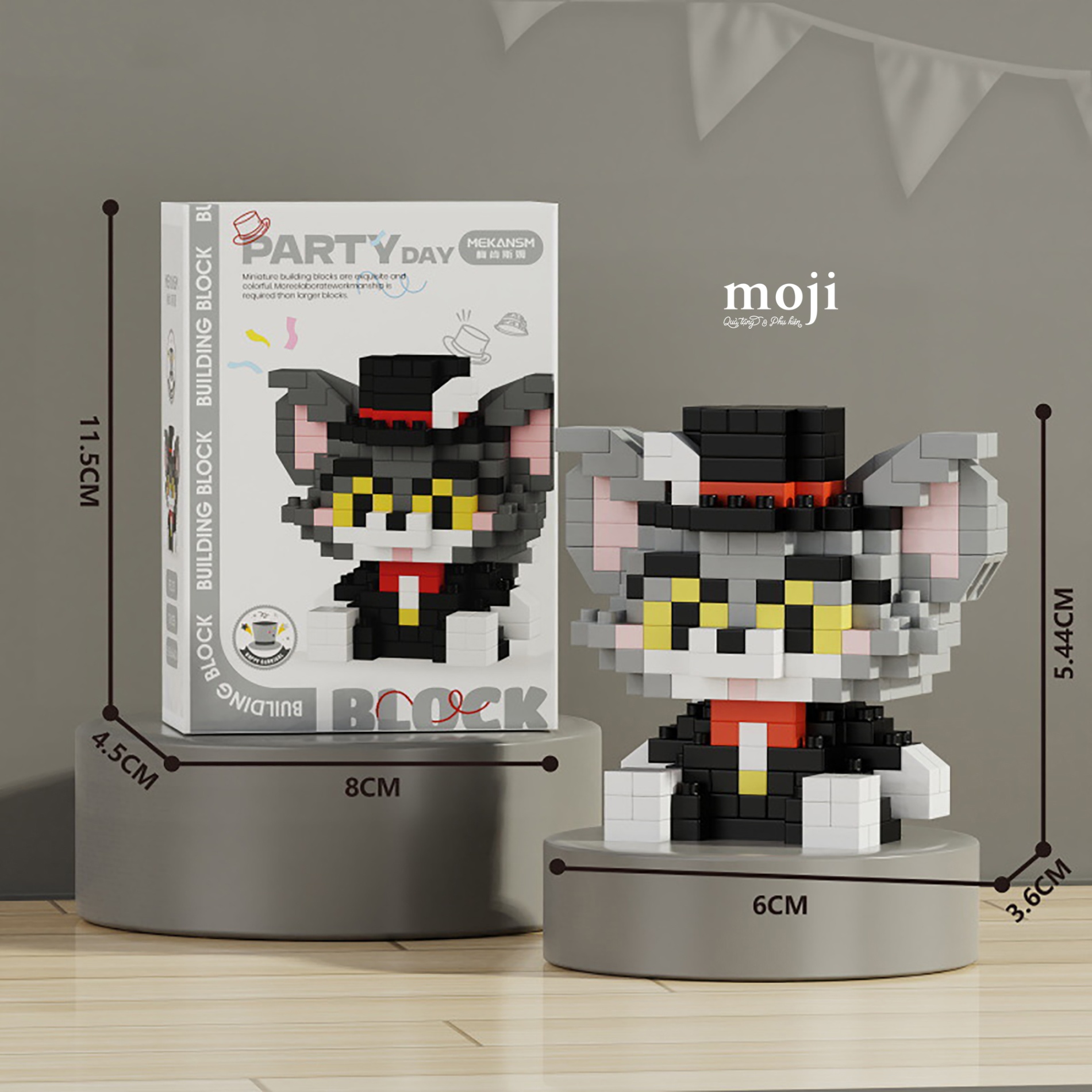 Đồ chơi xếp hình Mèo Tom party day đội mũ 3x5x6