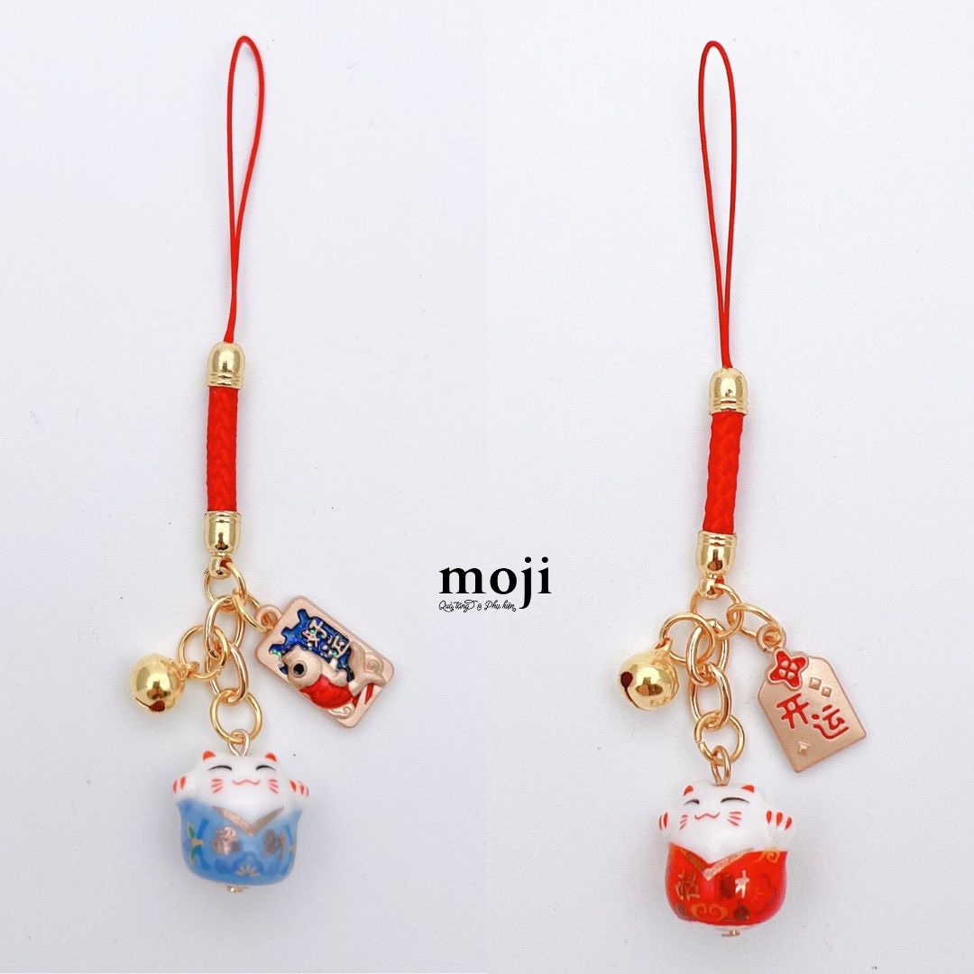 Móc đeo điện thoại Mèo may mắn cá nhỏ túi tiền leng keng