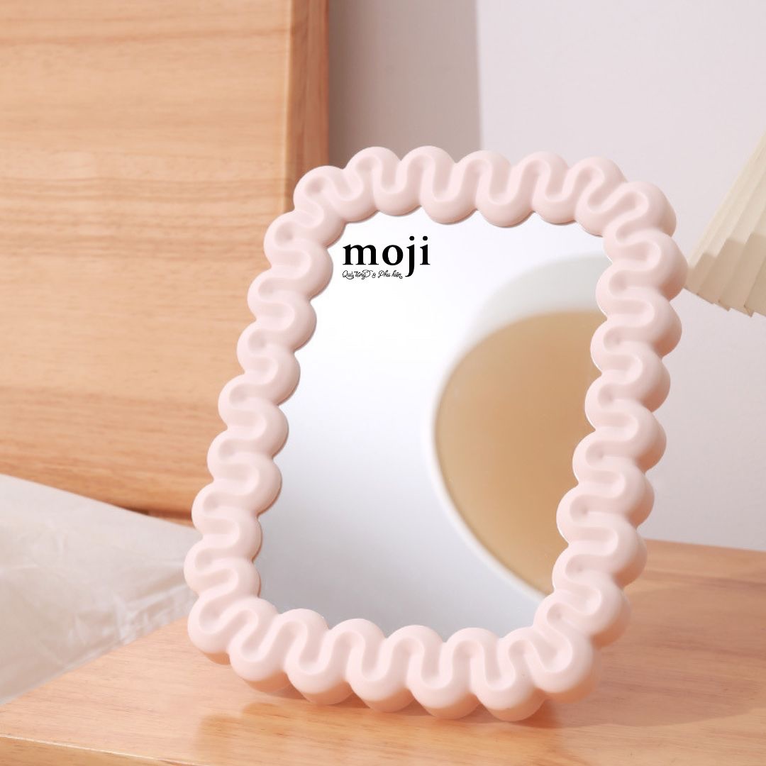 Gương để bàn treo tường Dáng vuông viền kem wave 18x22