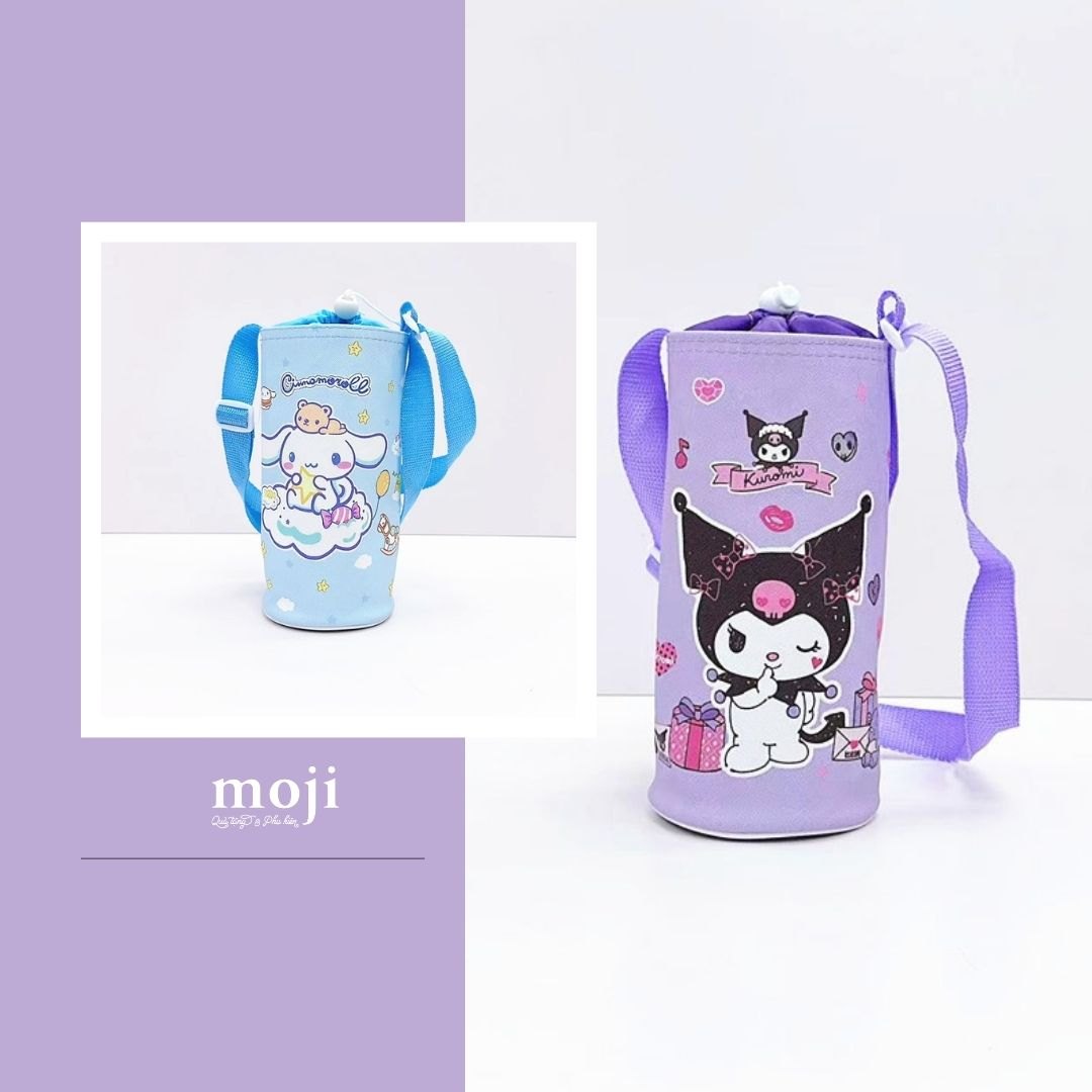 Túi đựng bình nước dây đeo chéo Sanrio family Cinnamoroll Kuromi gift star dây rút 9x20