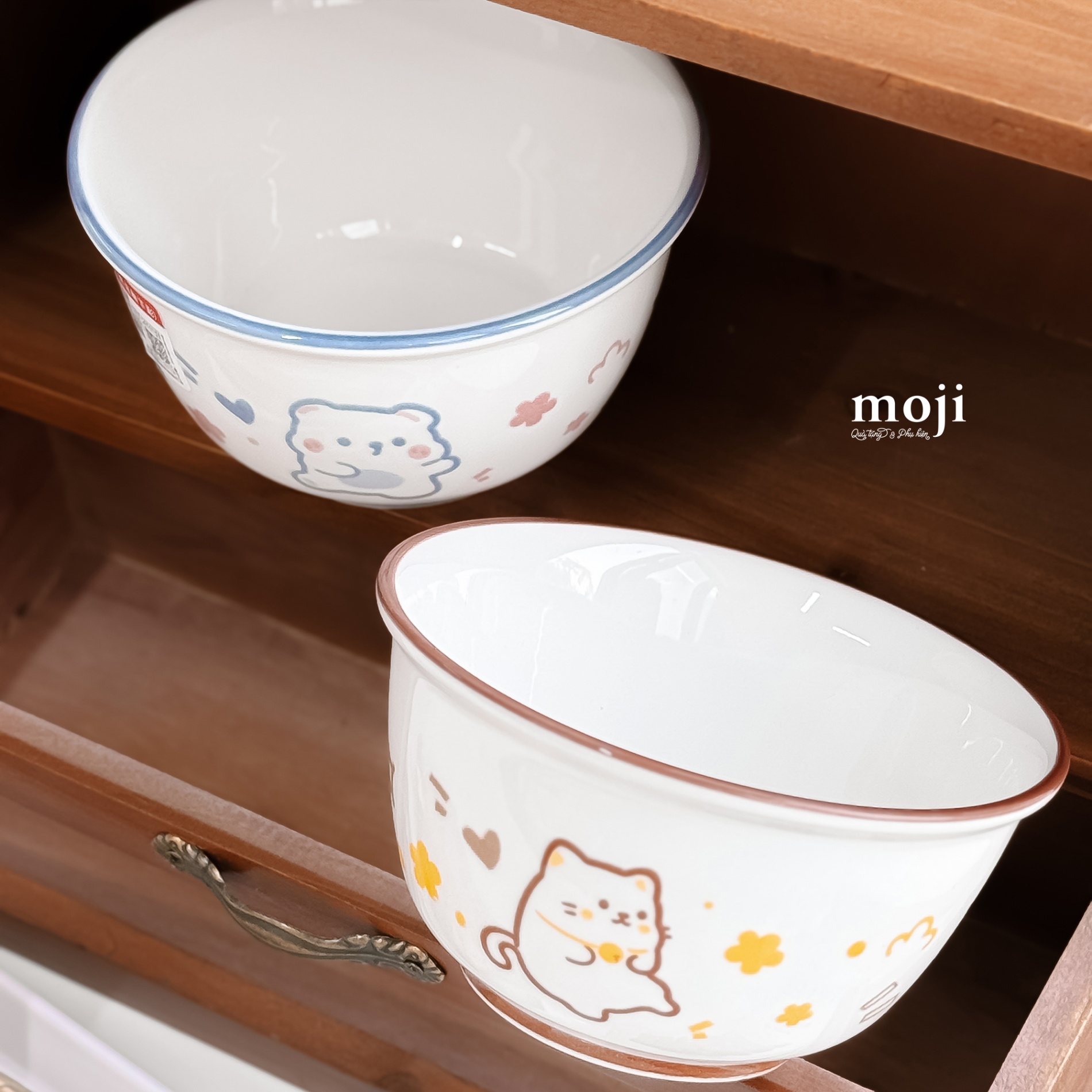 Chén bát gốm sứ Baby bear cat flower heart 6x11