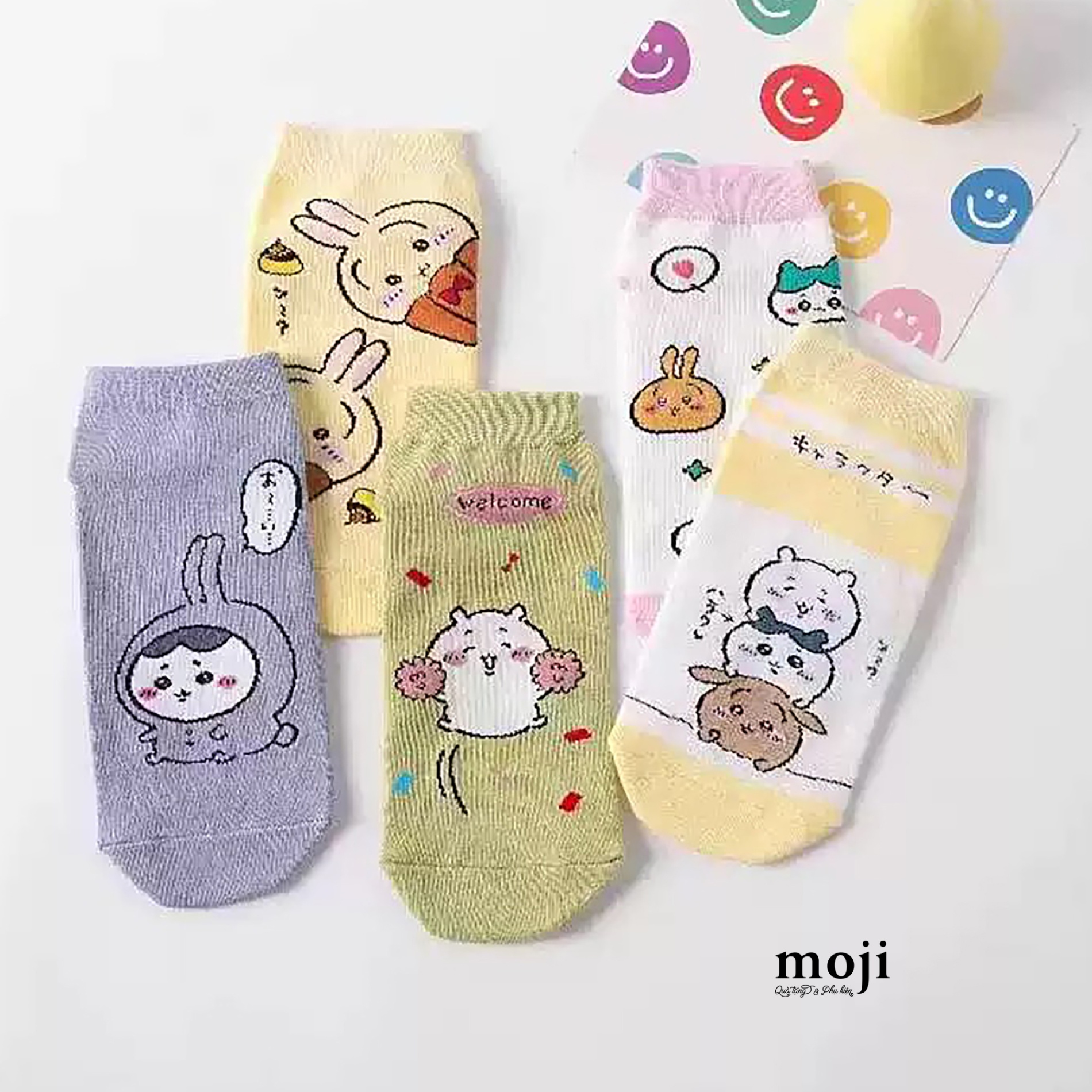 Tất vớ cổ ngắn Chiikawa welcome má hồng