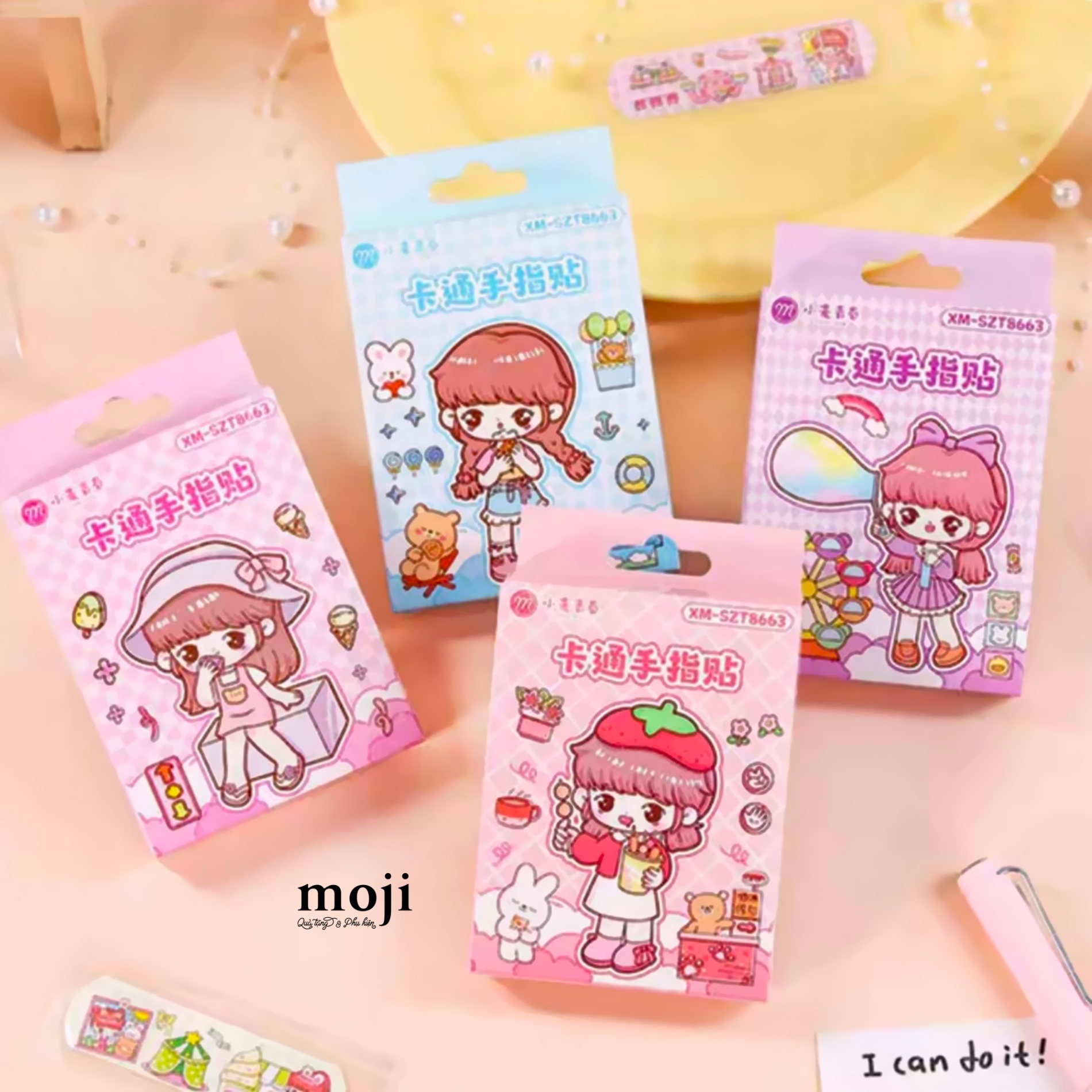 Băng dán cá nhân hộp Little girl happy time nền kẻ ô set20