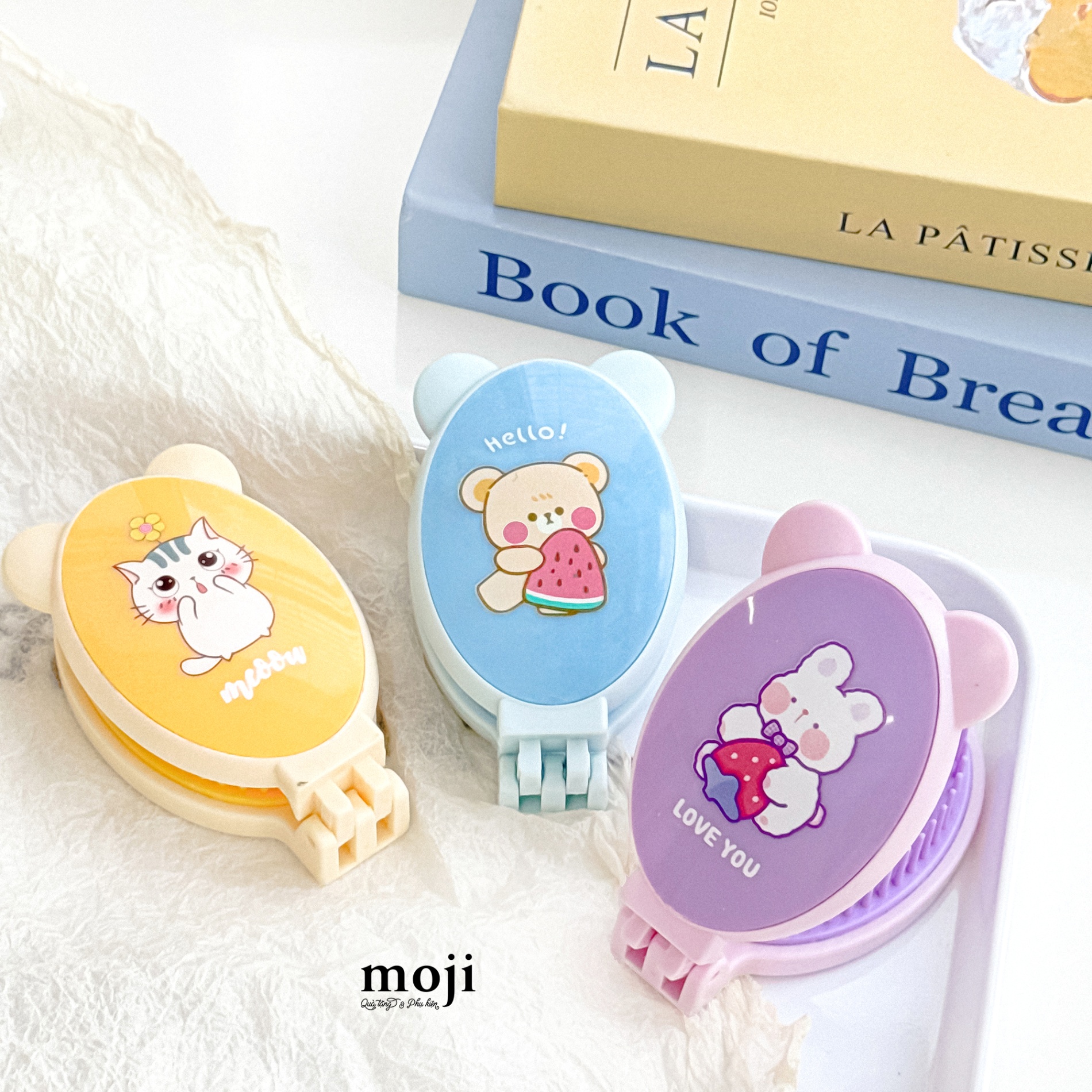 Lược đệm mát xa gập Cute animal nền màu baby bear face