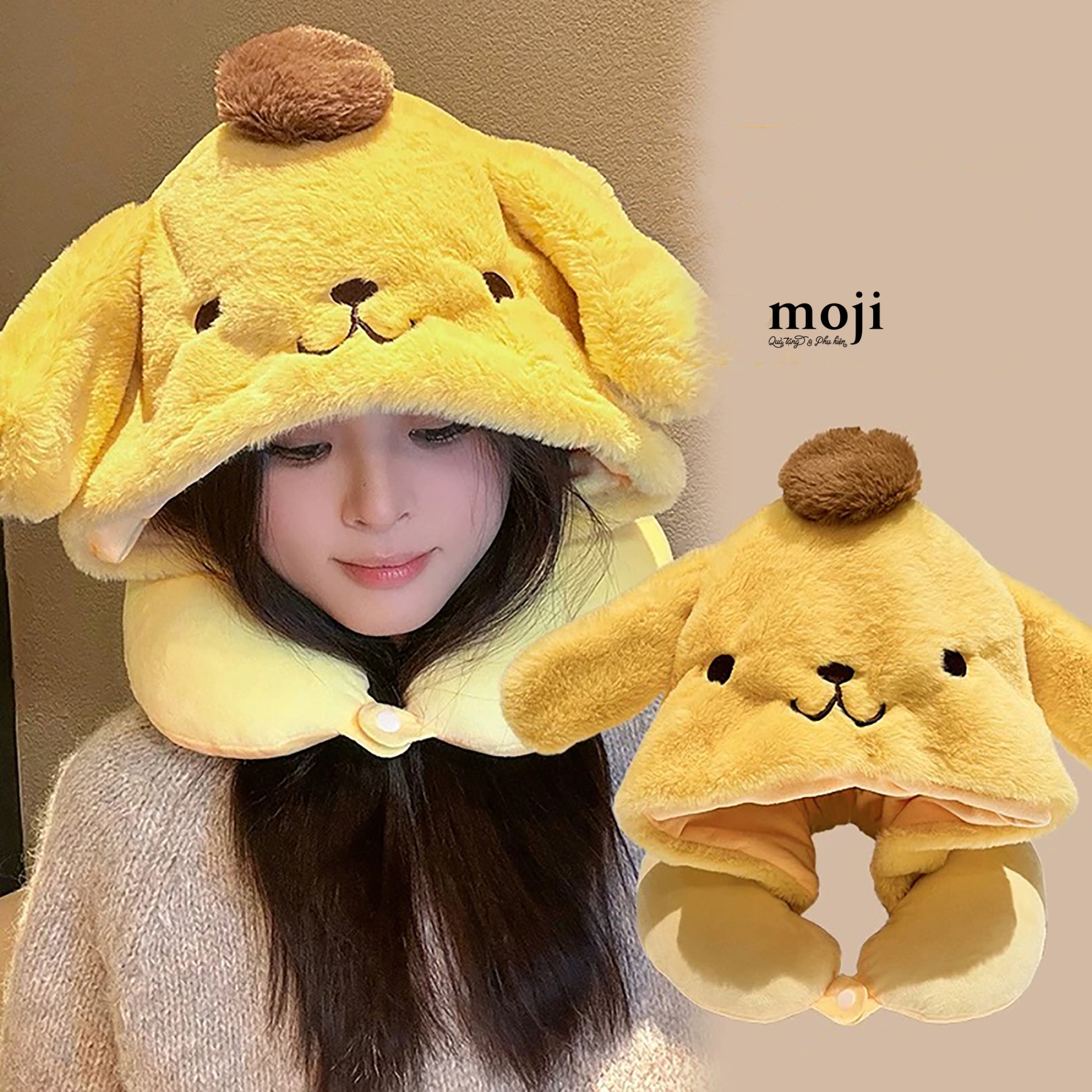 Gấu bông chữ U có mũ Sanrio family Pompom Purin face có tai
