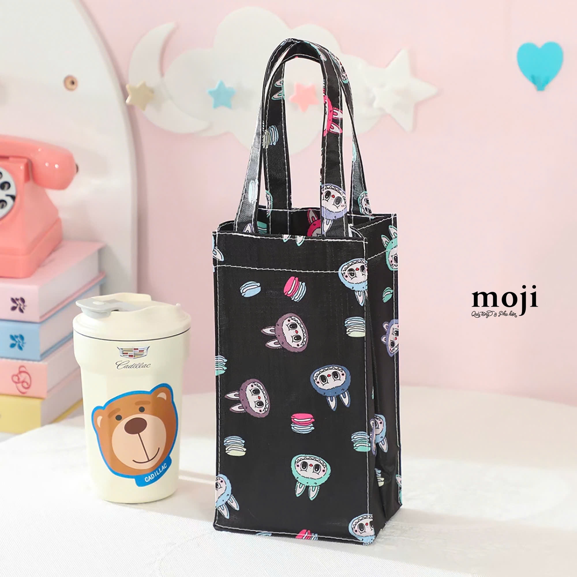 Túi đựng bình nước unoff Labubu macaron nền màu 9x12x23