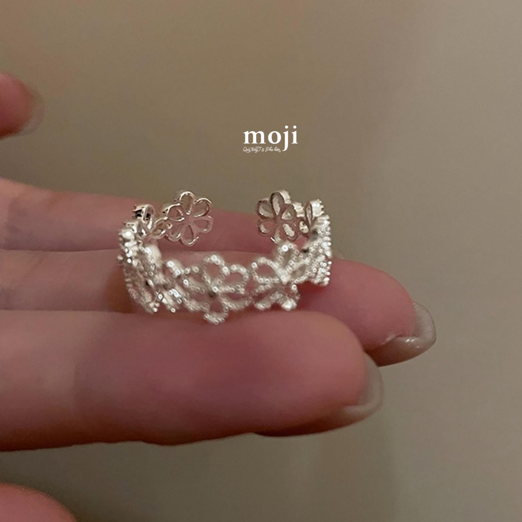 Nhẫn mạ bạc nhiều hoa nhỏ flower