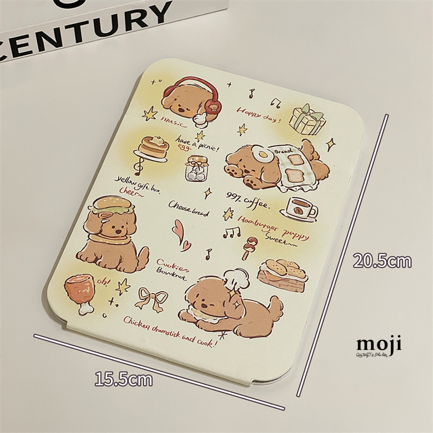 Gương gập để bàn Cute dog food time happy day 15x20