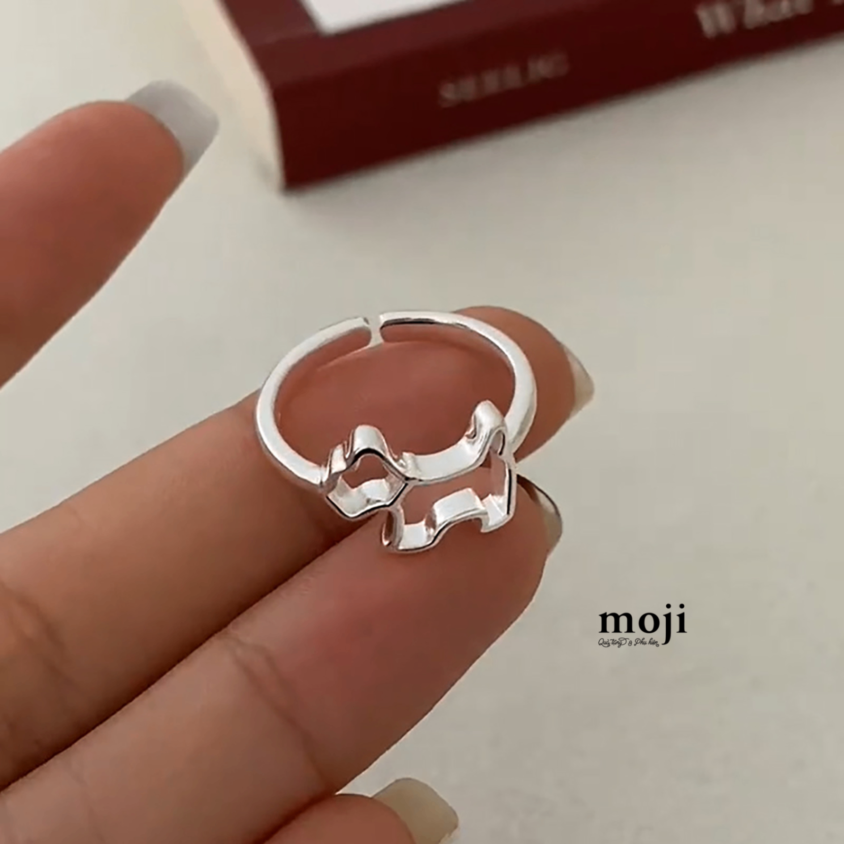 Nhẫn mạ bạc Basic dog có viền