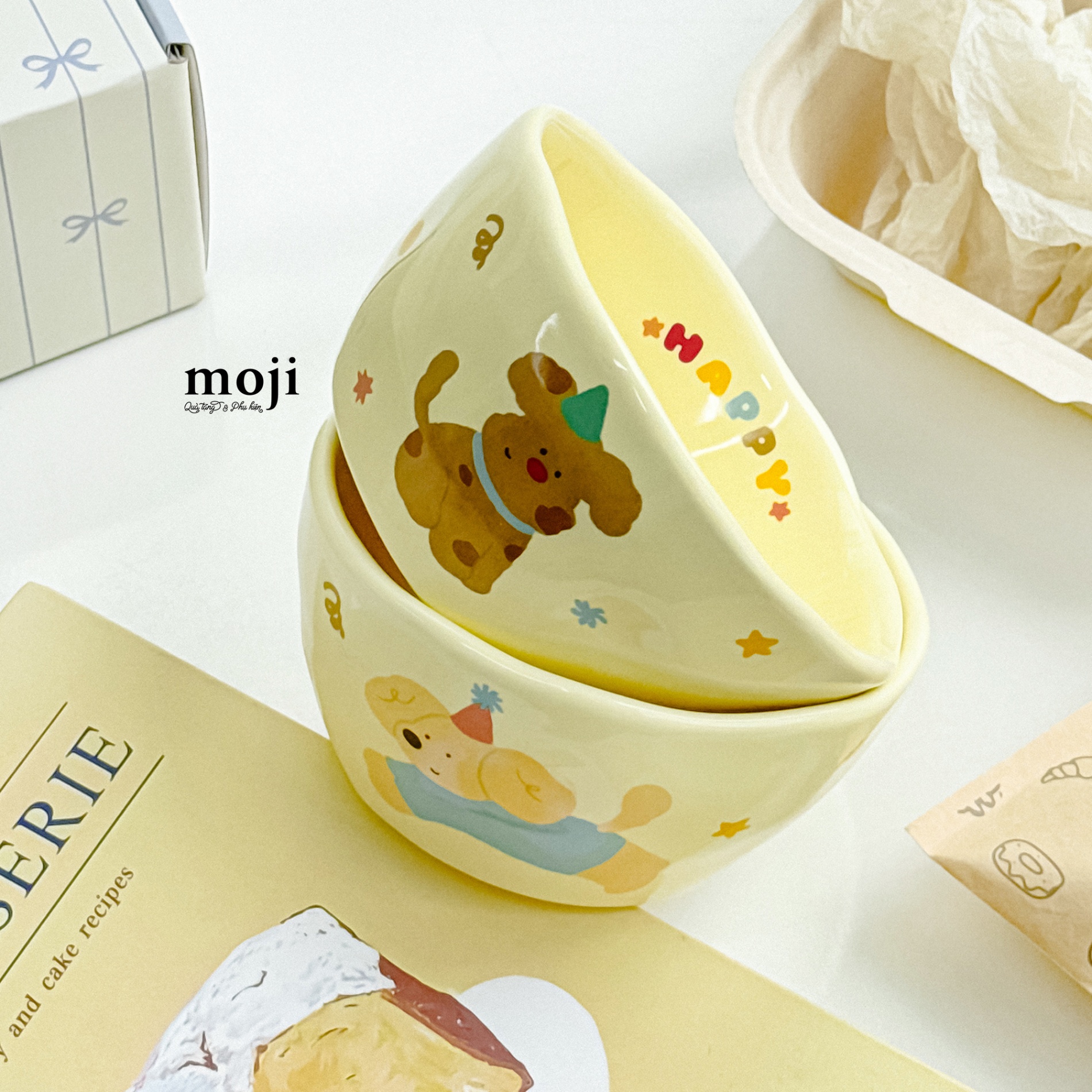 Chén bát gốm sứ Happy dog đội mũ party 5x12