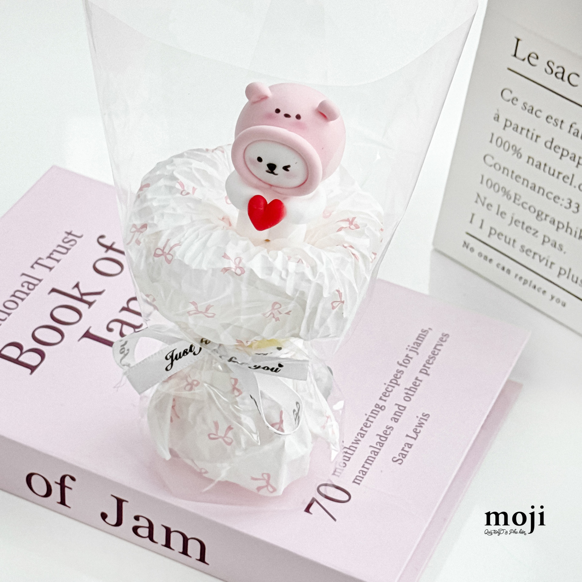 Hoa đất sét lẻ Baby bear heart 21cm
