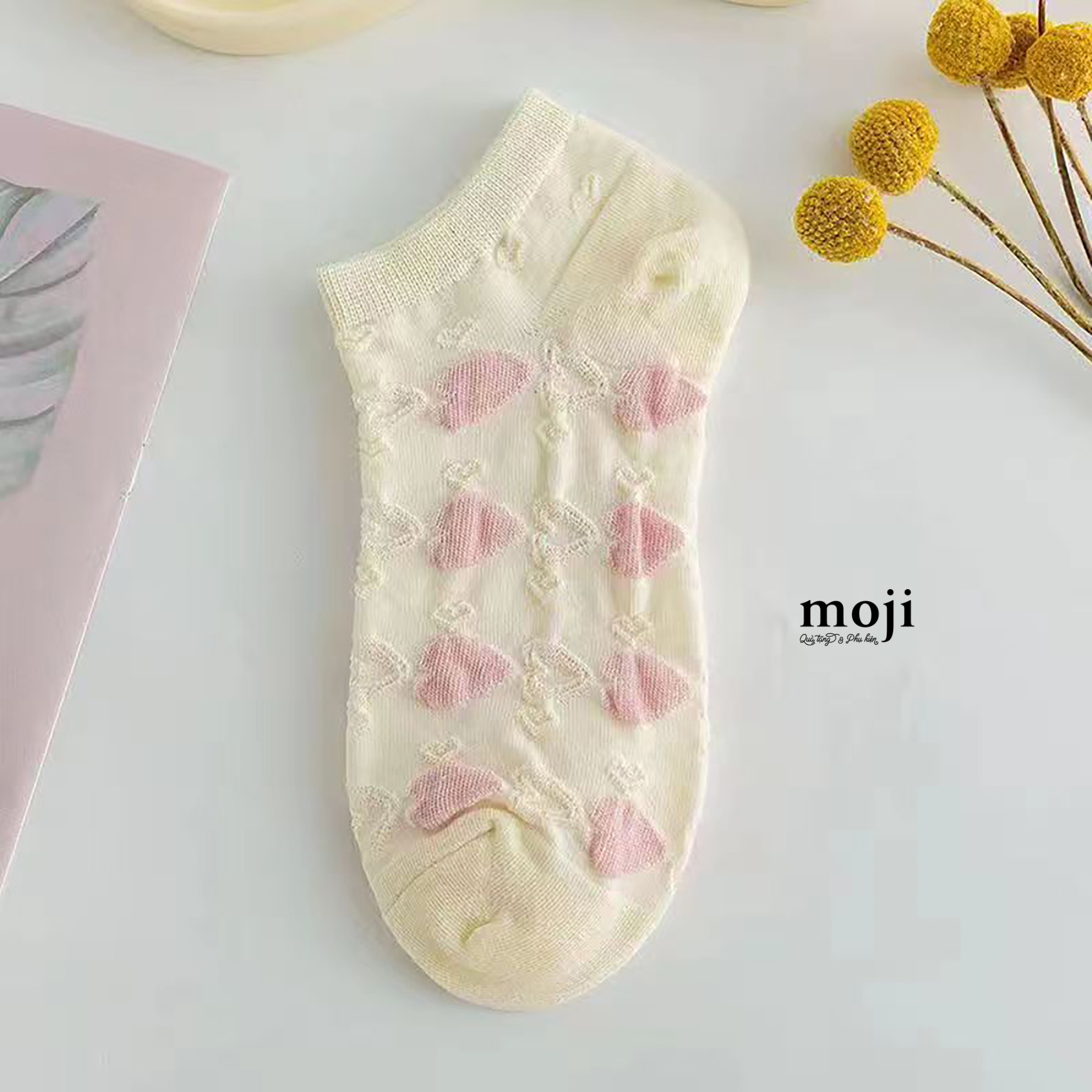 Tất vớ cổ ngắn Heart trái tim lượn sóng họa tiết dập nổi