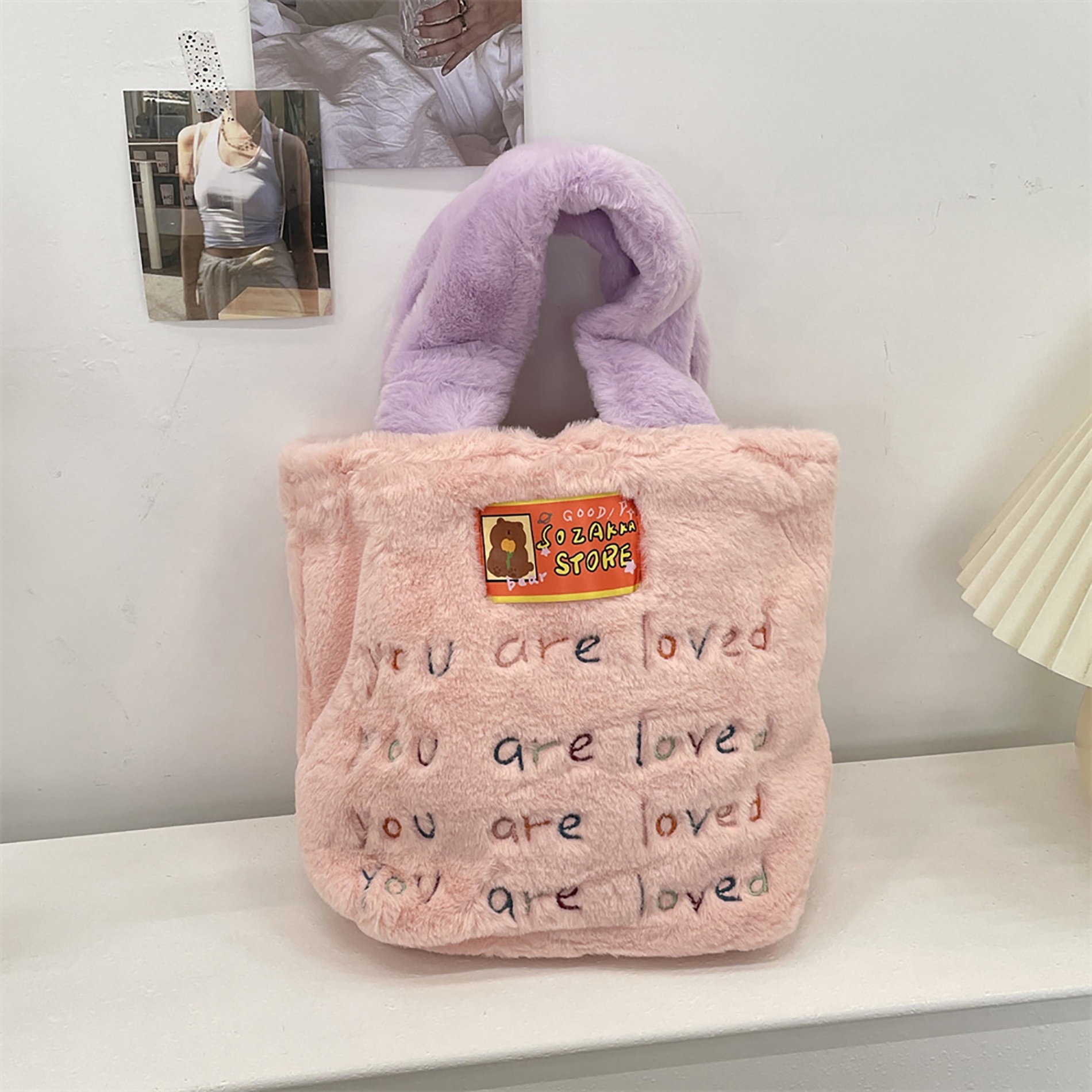 Túi đeo vải lông xù You are loved 10x23x30