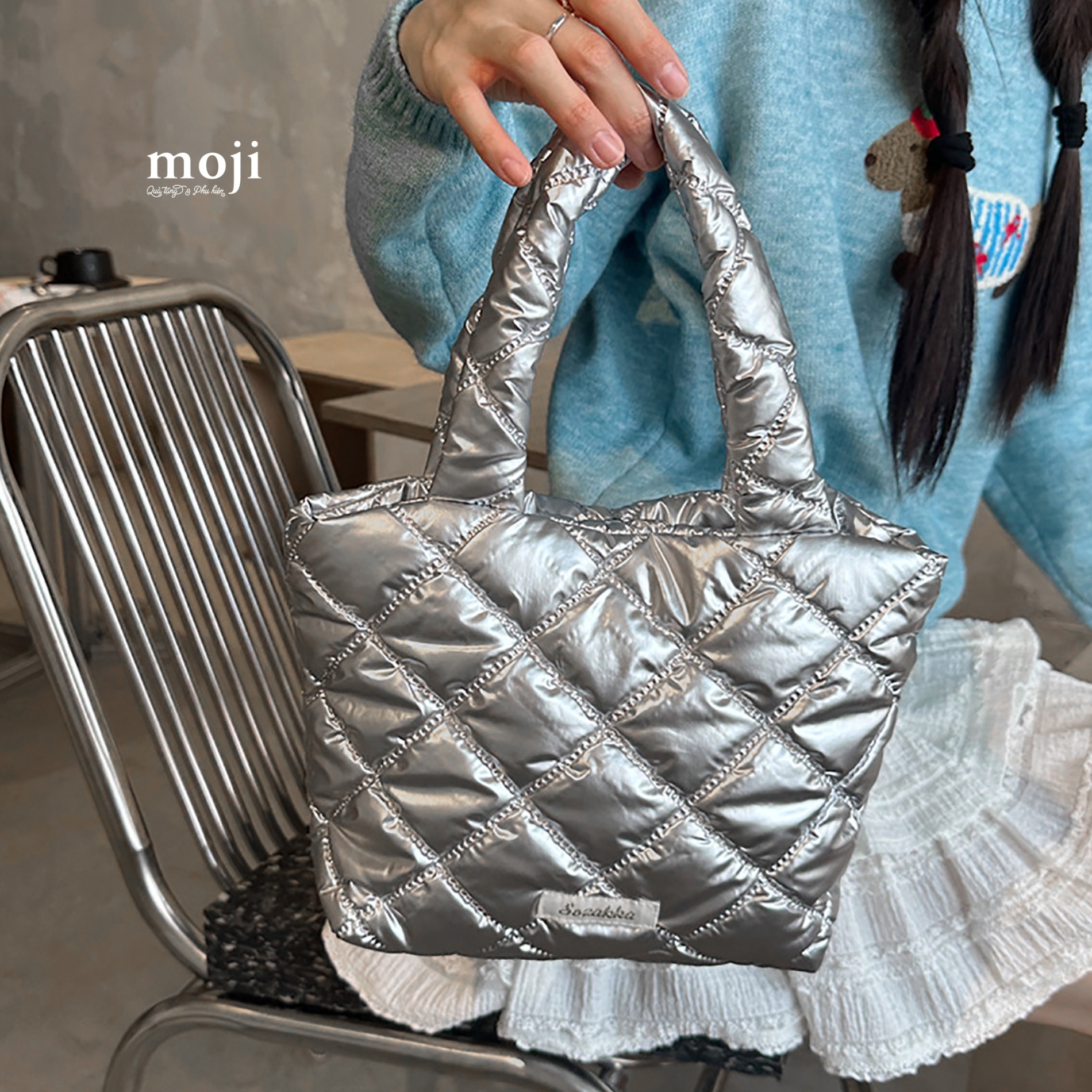 Túi đeo da Silver basic ô vuông 10x24x30