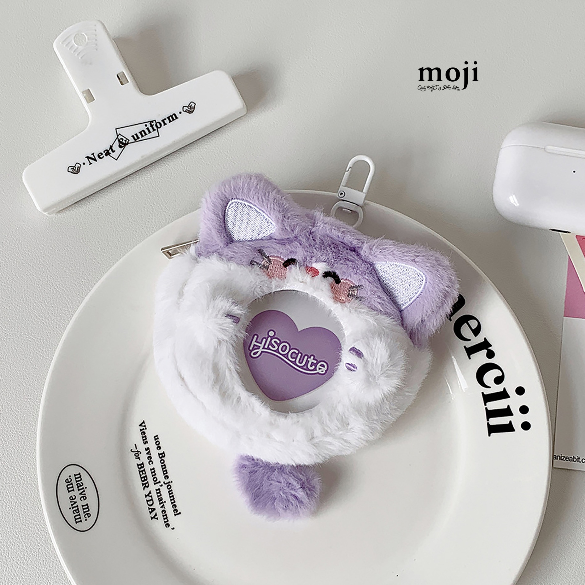 Túi ví đa năng Cute cat má hồng có tai đuôi 10cm