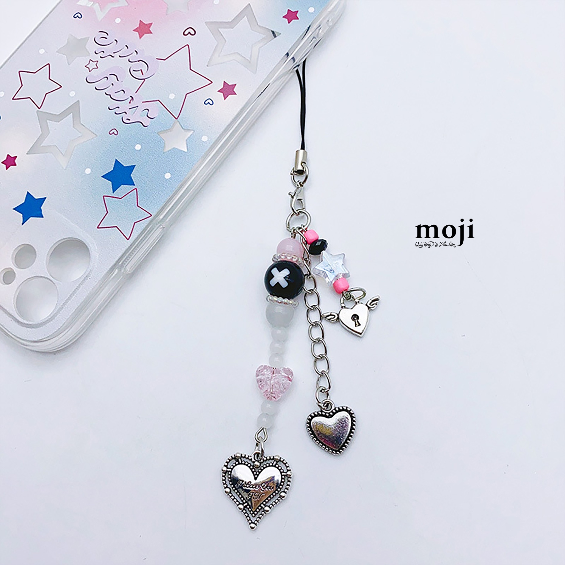 Móc đeo điện thoại Heart wings ổ khóa ngôi sao