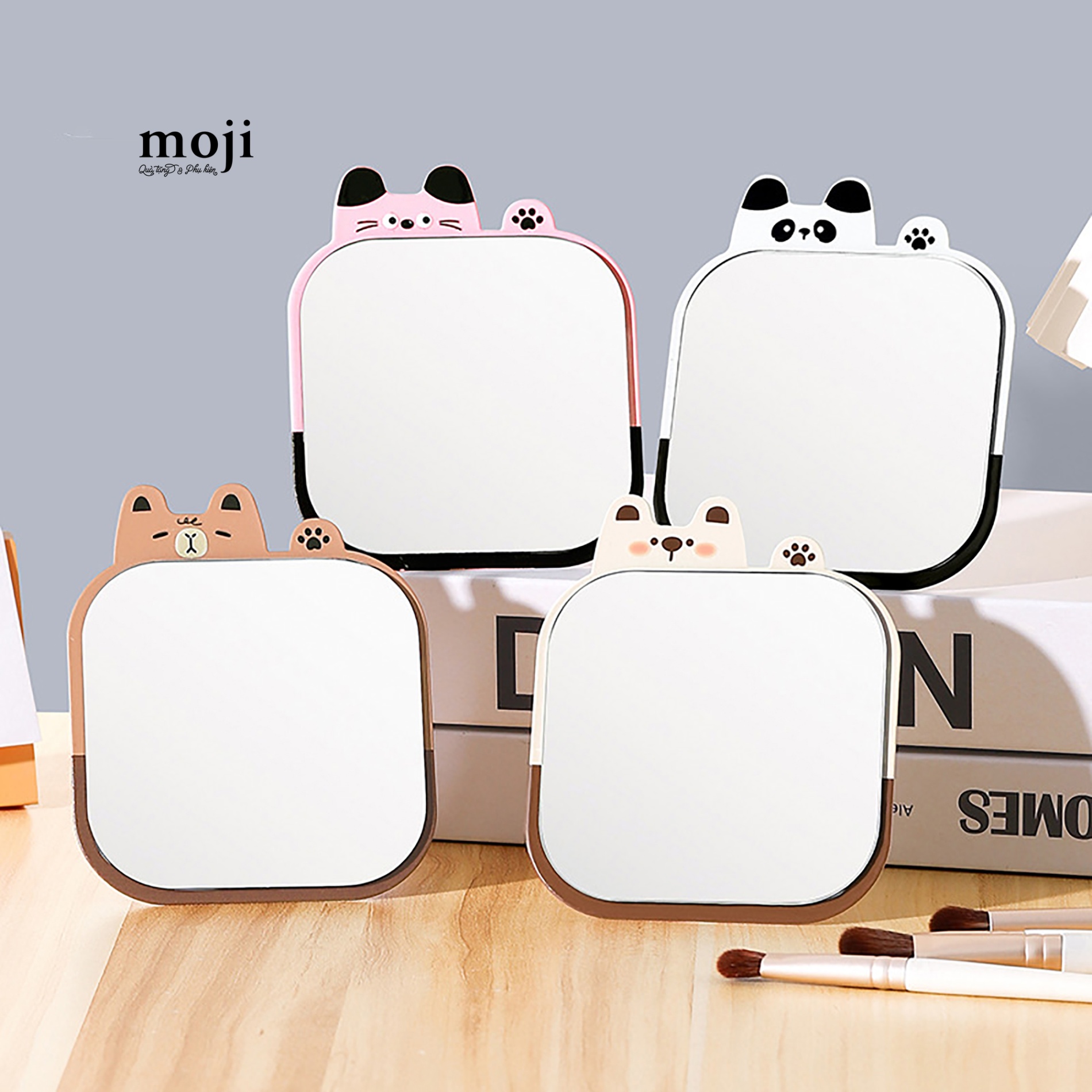 Gương để bàn treo tường Cute animal ngó đầu giơ tay 9x10