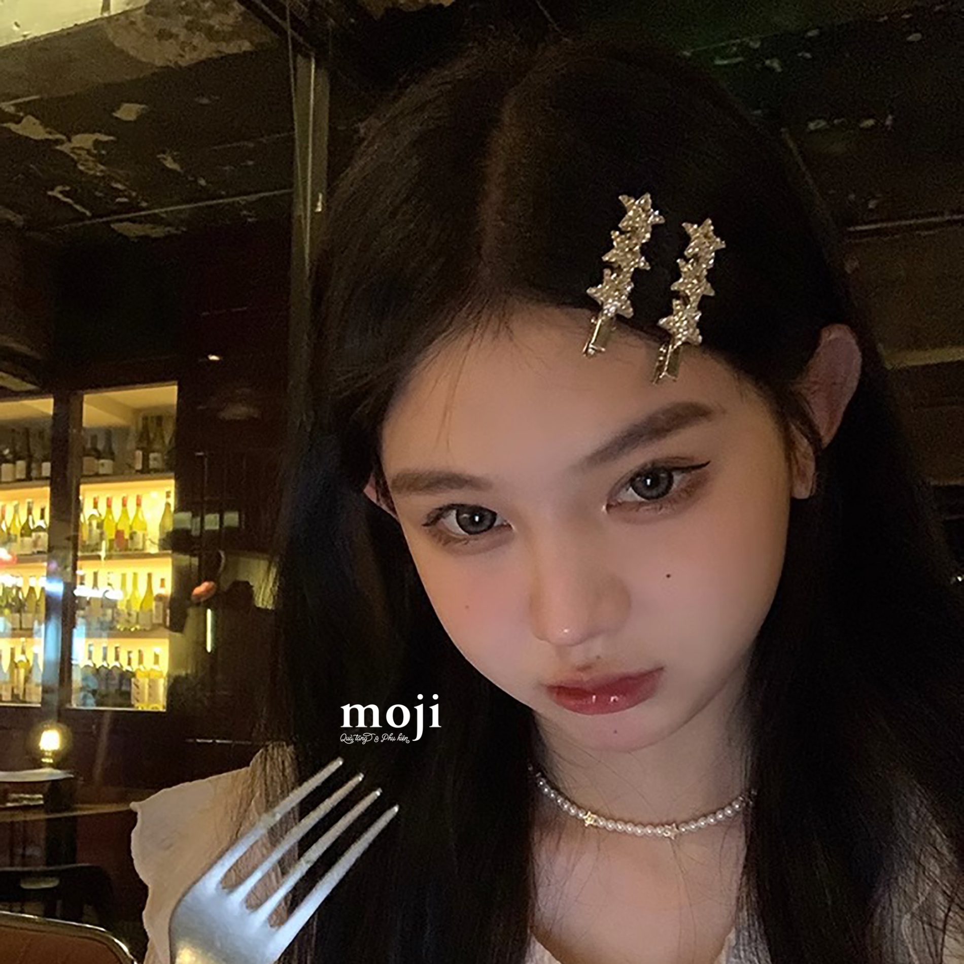 Kẹp tóc MJ Silver triple star ngôi sao đính đá