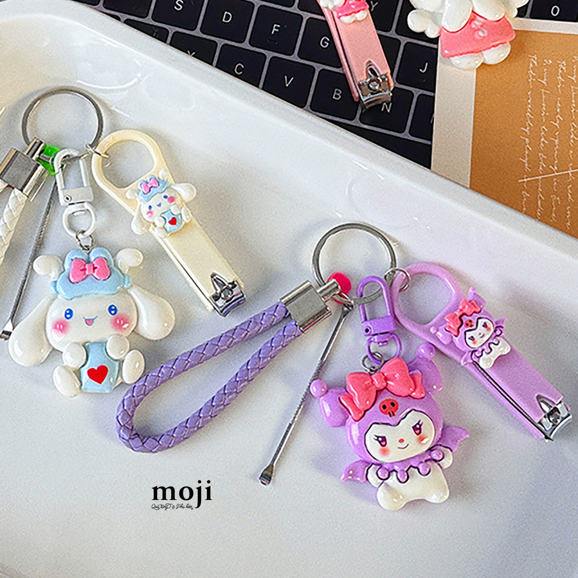 Bấm móng tay MJ Sanrio family Cinnamoroll Kuromi bow nơ kèm móc