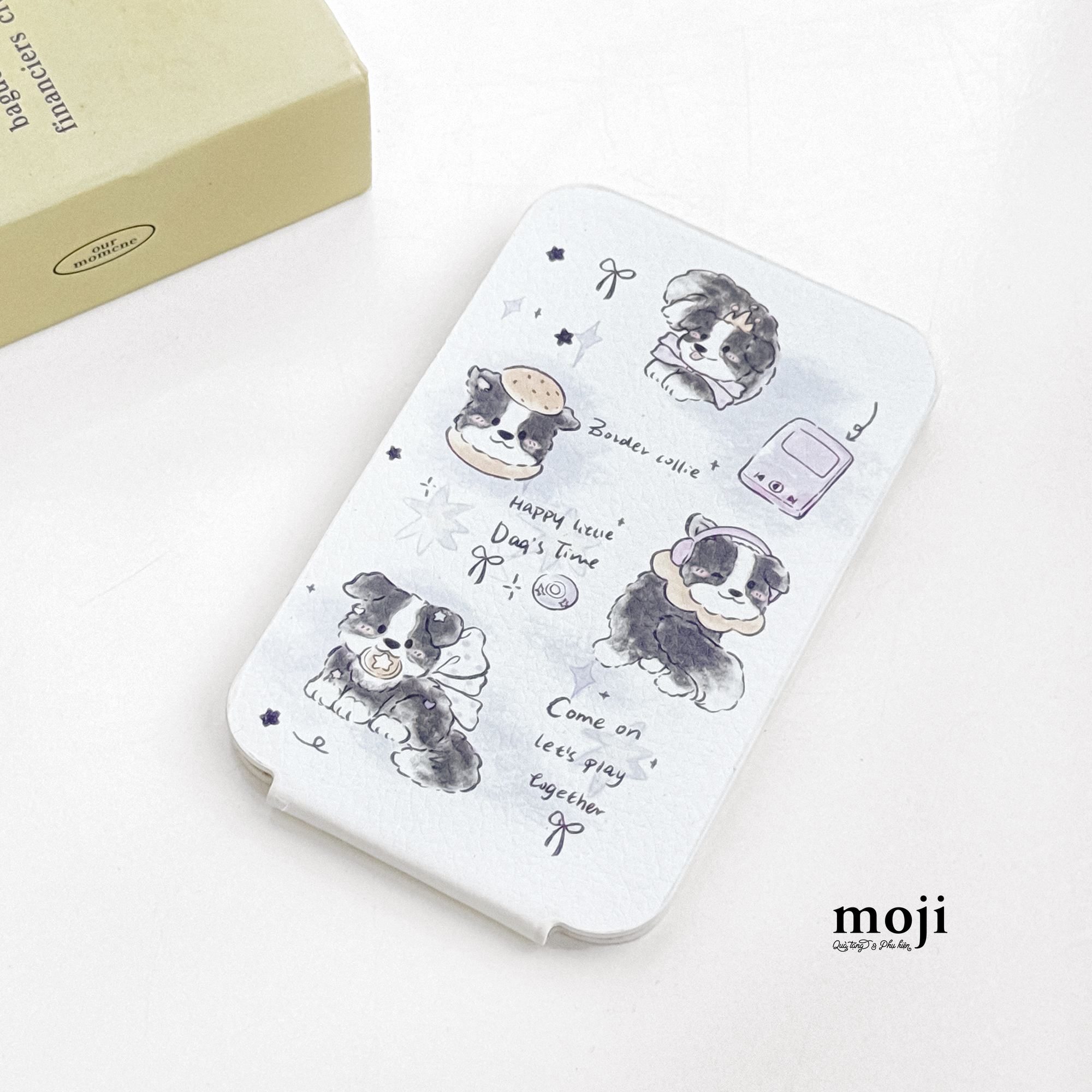 Gương gập để bàn mini Cute dog play together painting 7x11