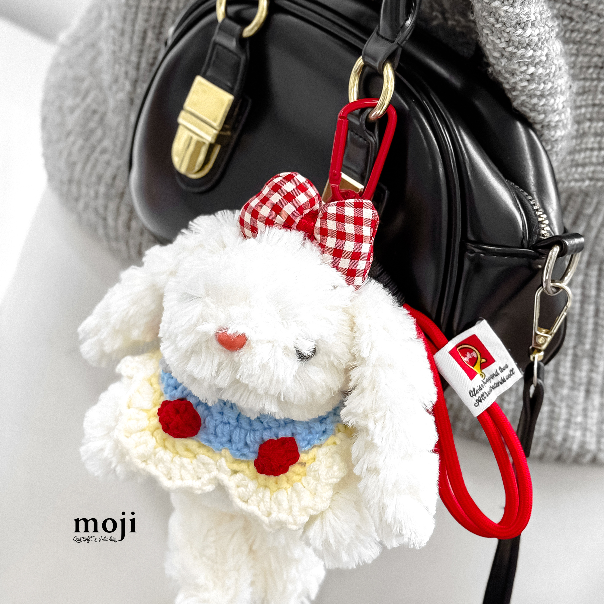 Móc khóa nhồi bông Jellycat rabbit bow nơ váy móc len