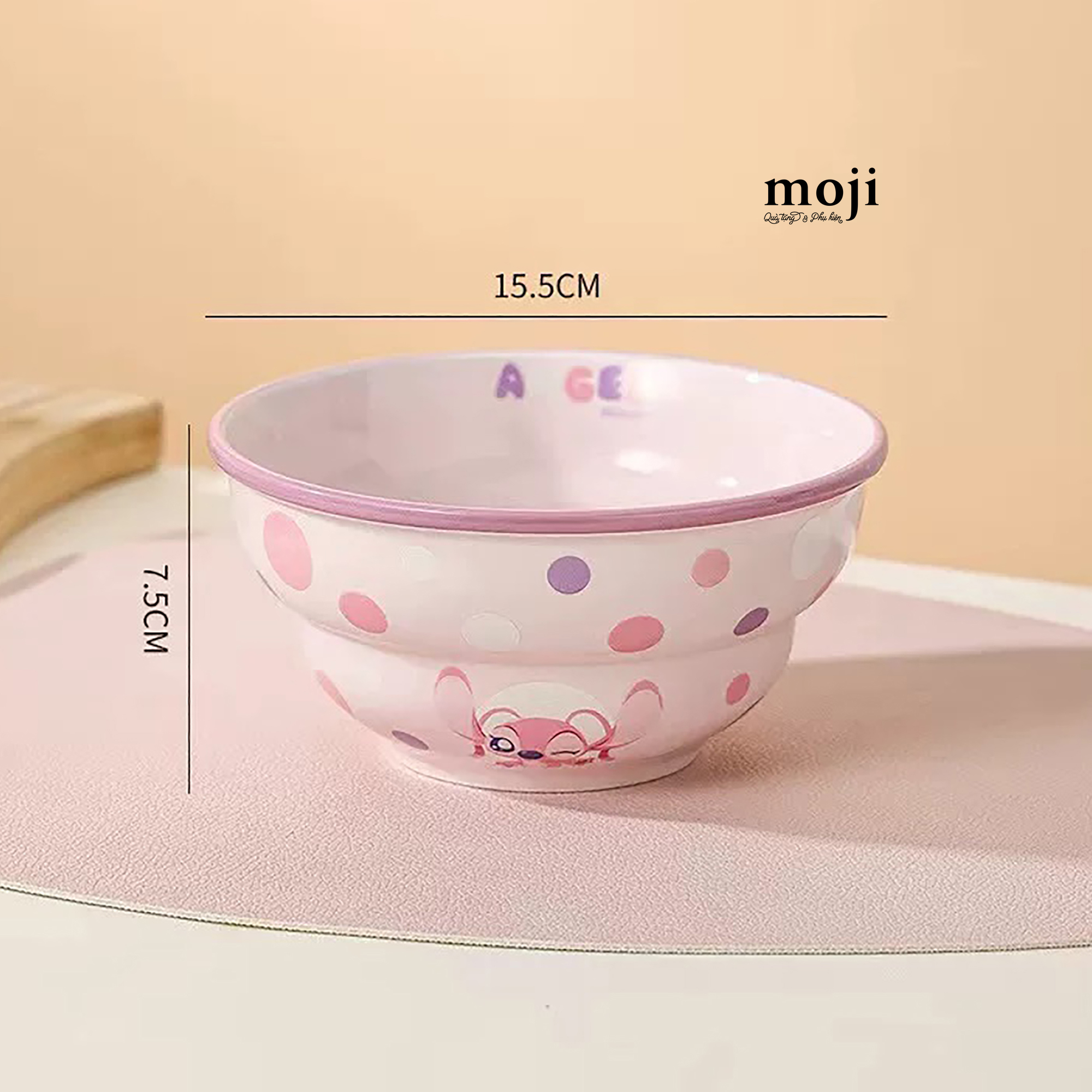 Chén bát gốm sứ Stitch Angel chấm màu sắc thắt eo 6x12