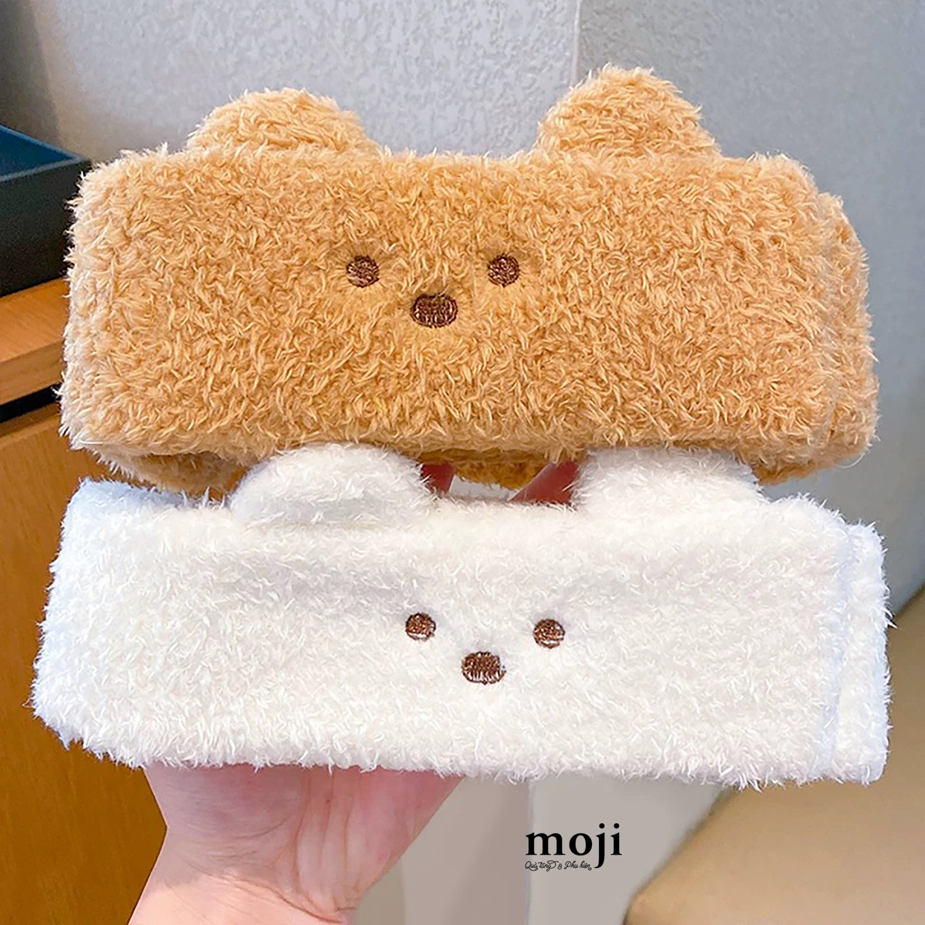 Băng đô make up dán Baby bear face mặt vuông có tai 1 màu