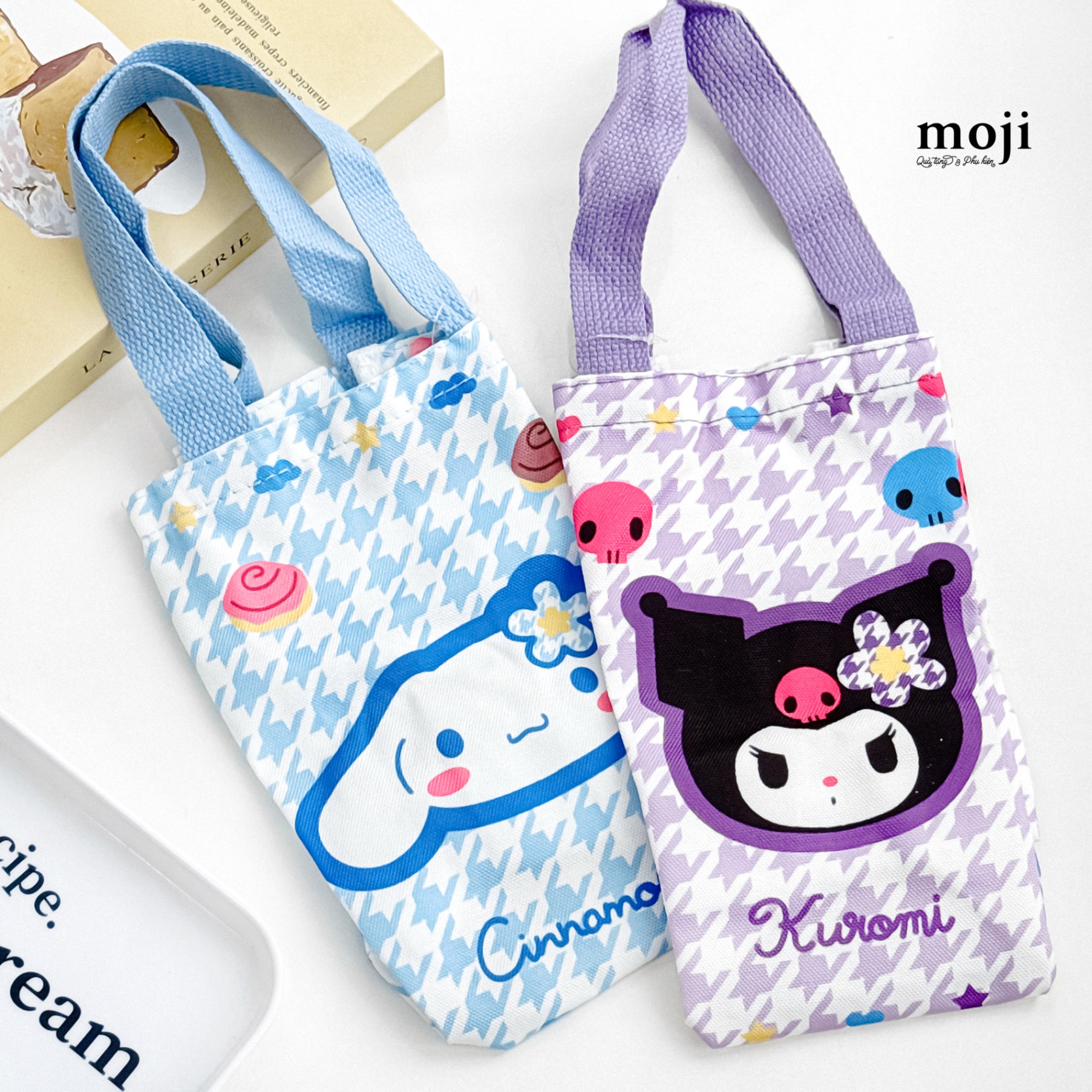 Túi đựng bình nước Sanrio family Cinnamoroll Kuromi face flower houndstooth 10x14x26