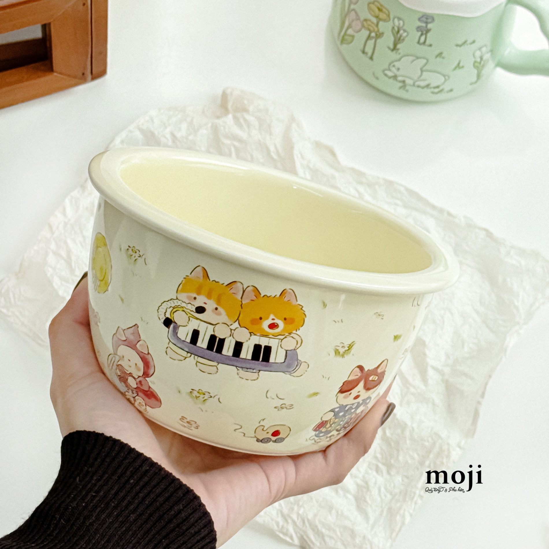 Chén bát gốm sứ Cute animal happy âm nhạc painting 9x15