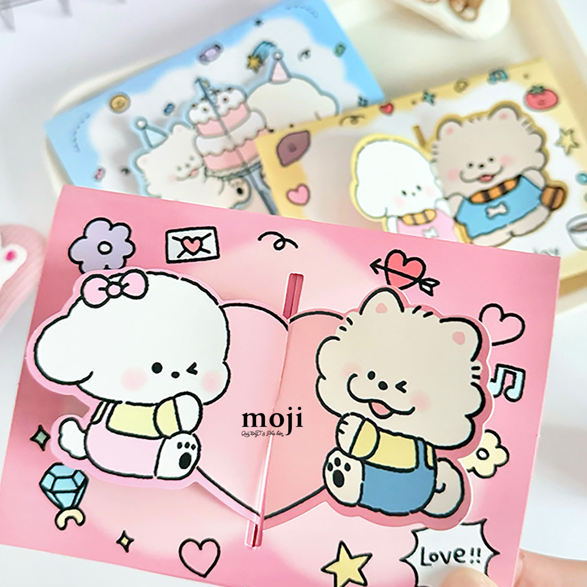 Thiệp chữ nhật Couple dog heart love cake 10x14