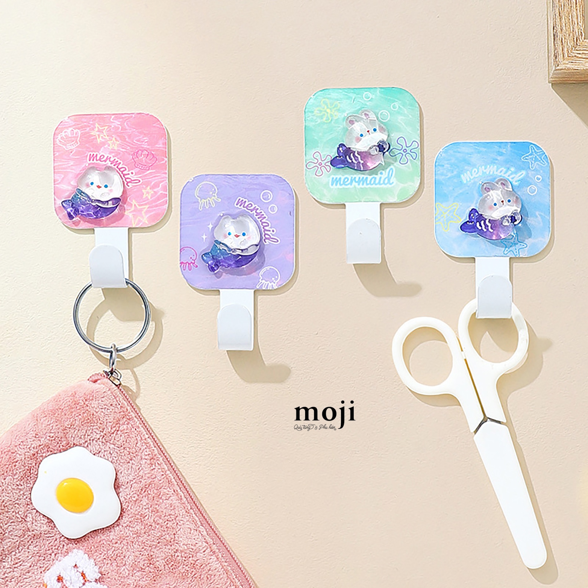 Móc treo đồ kim loại nổi Cute animal mermaid set2
