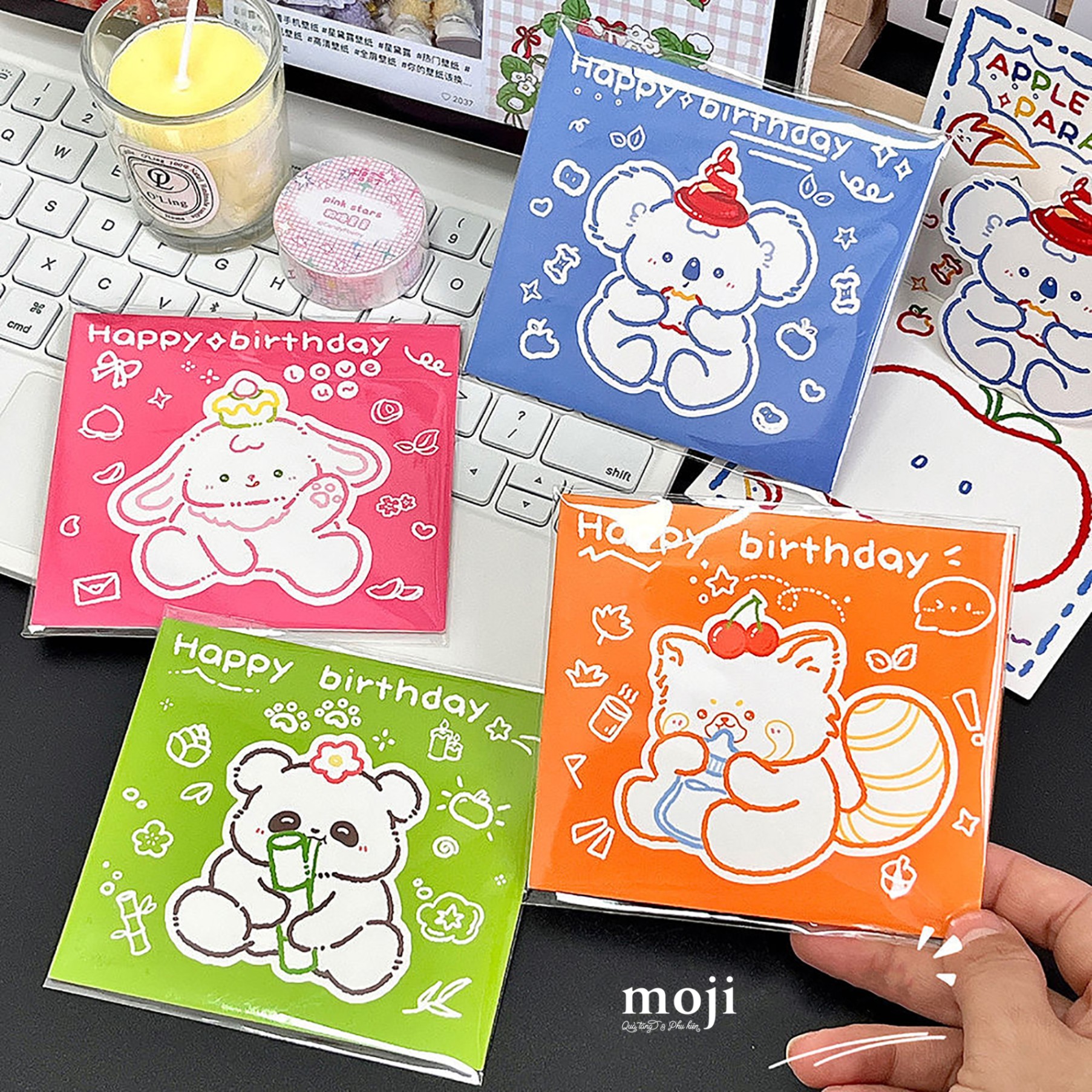Thiệp 3D Happy birthday animal viền màu 9x10