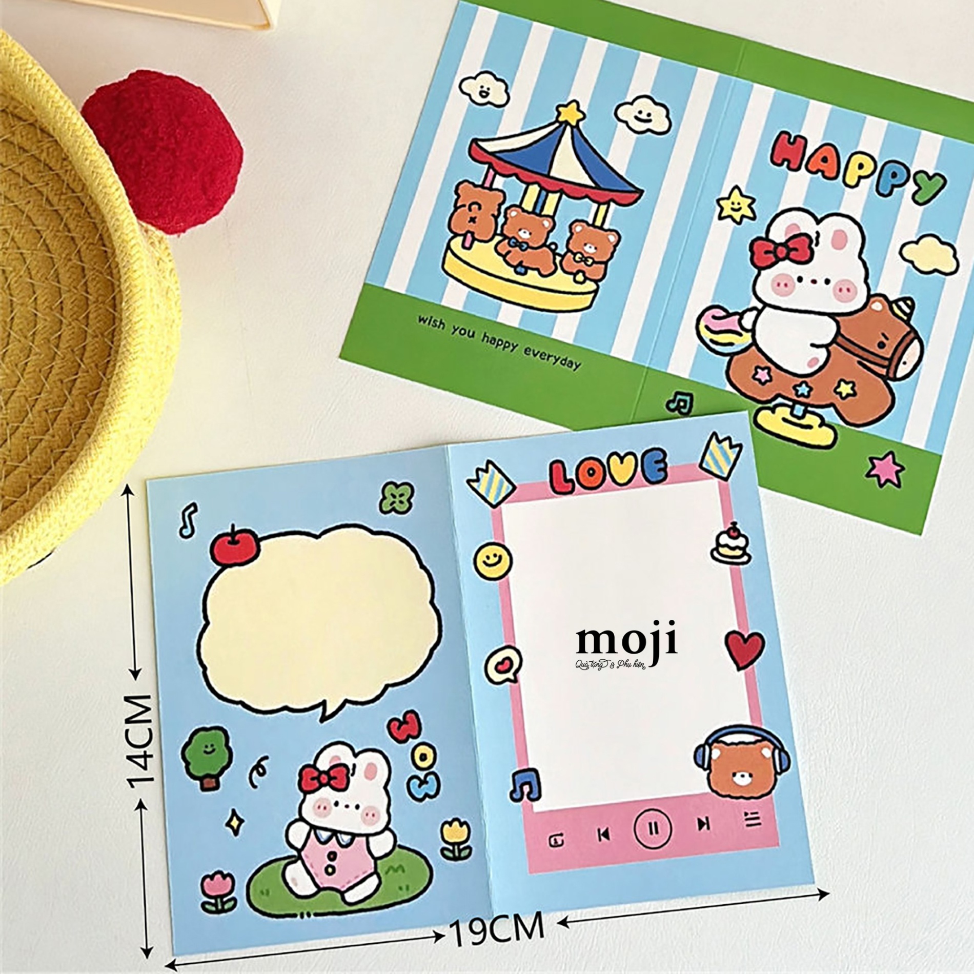 Thiệp chữ nhật Baby bear rabbit happy lucky 10x14