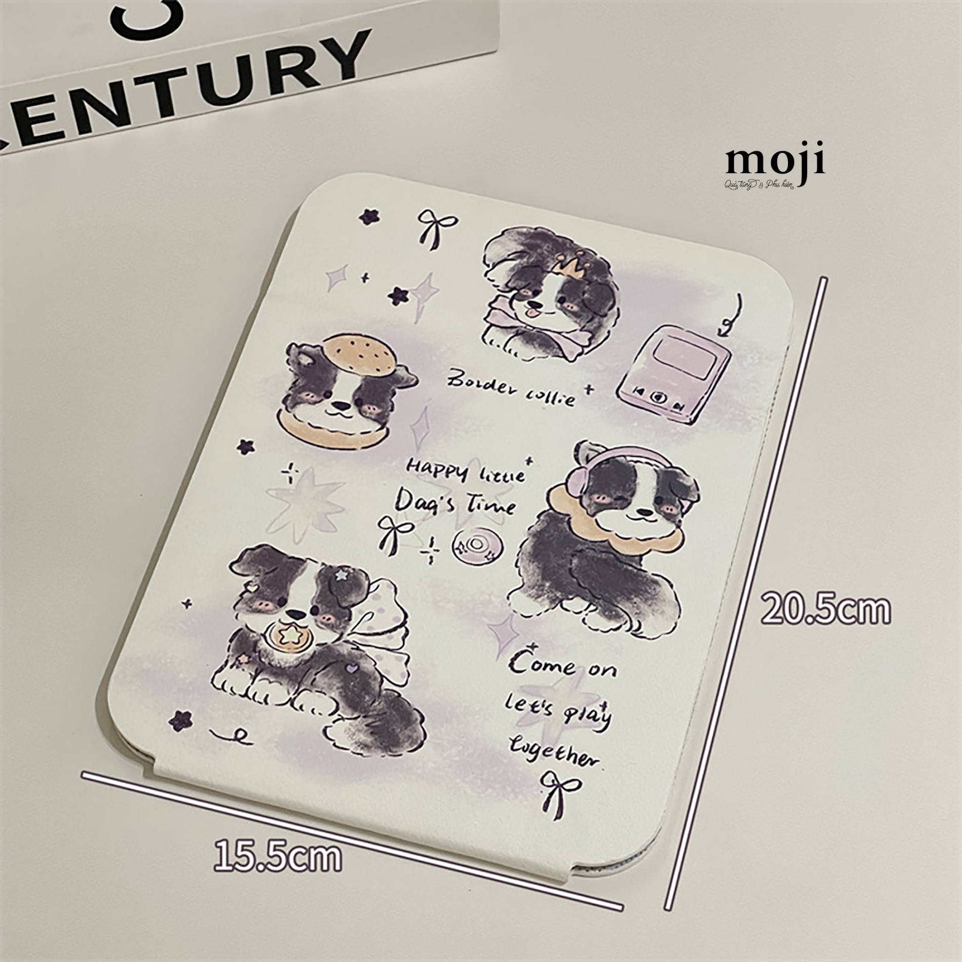 Gương gập để bàn Cute dog play together painting 15x20