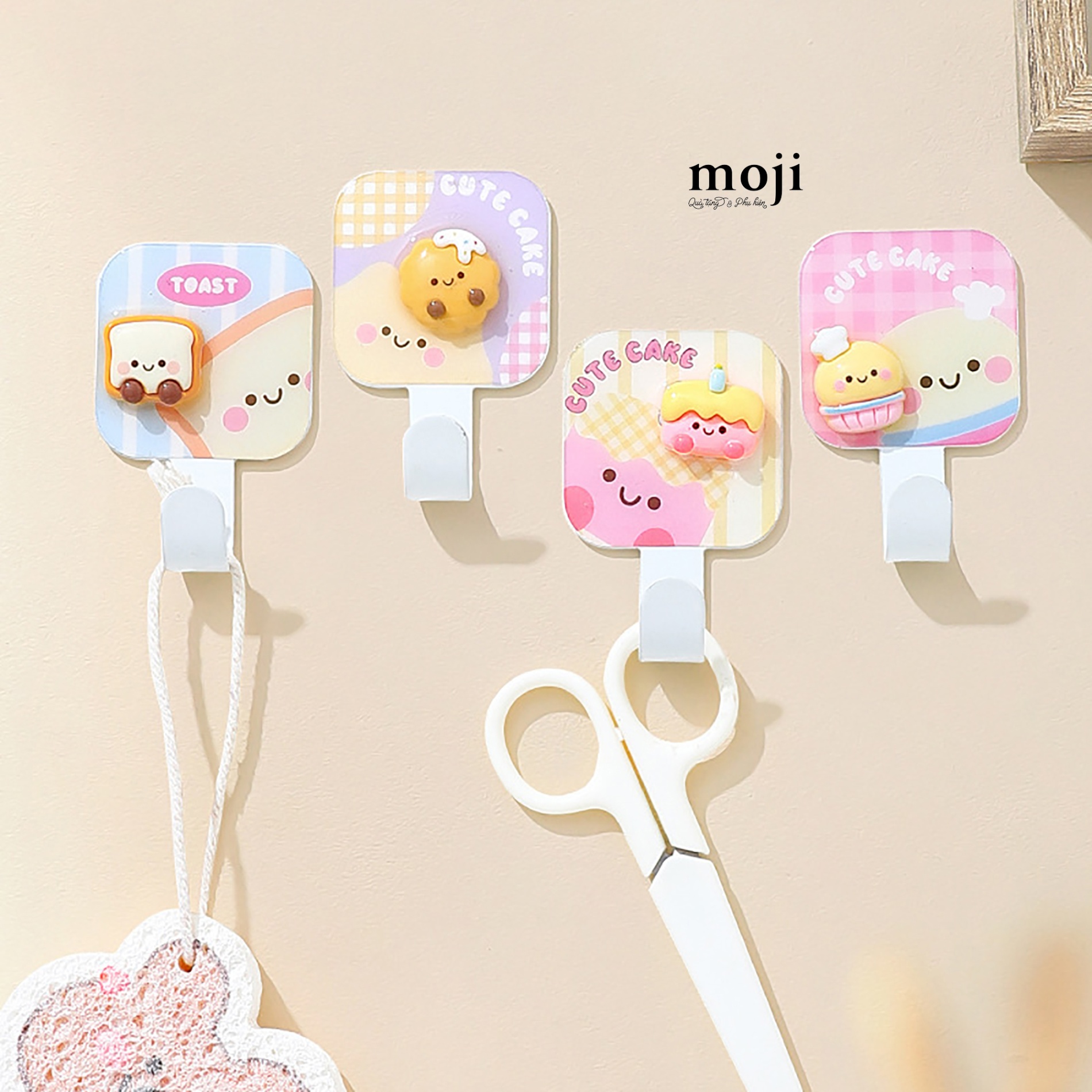 Móc treo đồ kim loại nổi Cute cake toast happy face set2