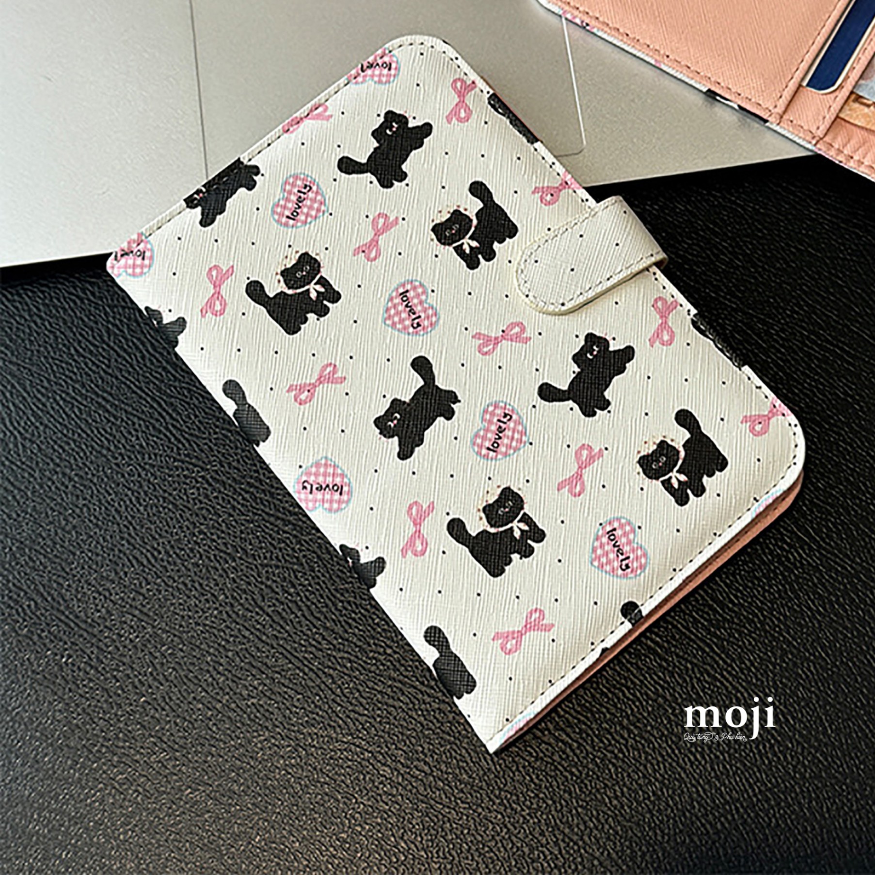 Passport bọc hộ chiếu Black cat lovely bow nơ chấm bi 11x16