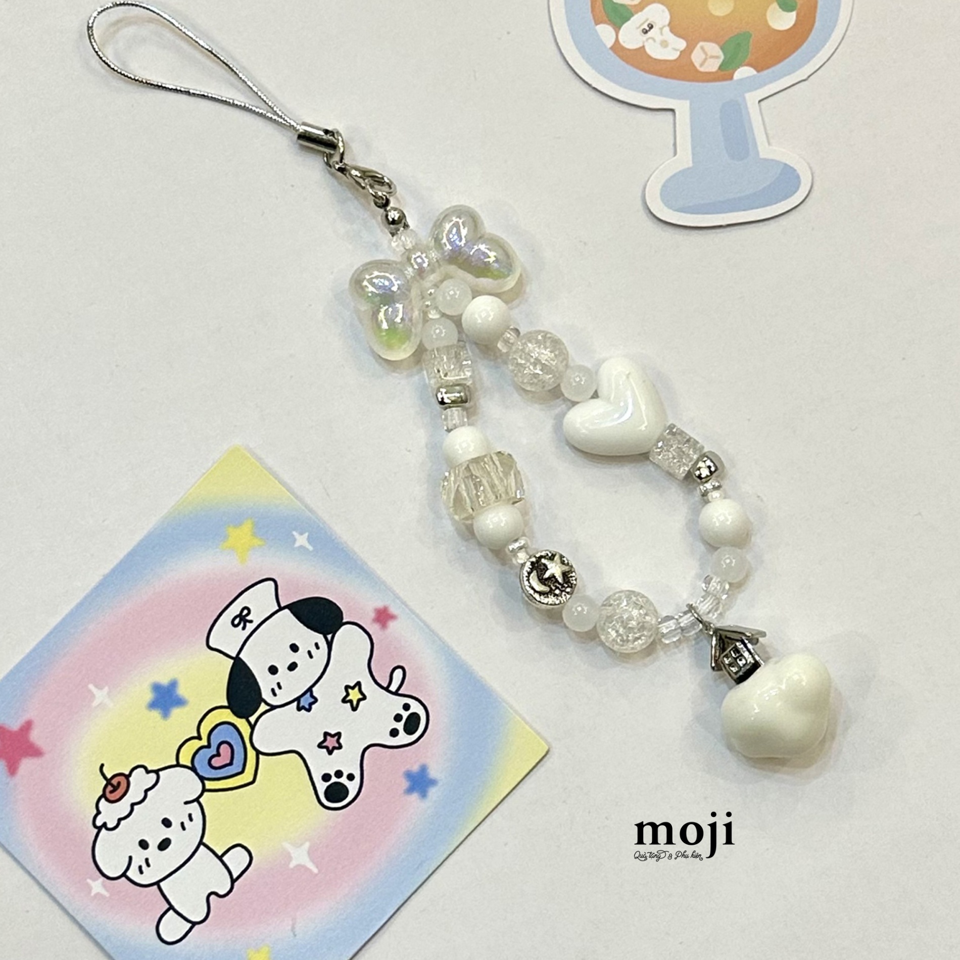 Móc đeo điện thoại Ngôi nhà trên đám mây heart bow nơ