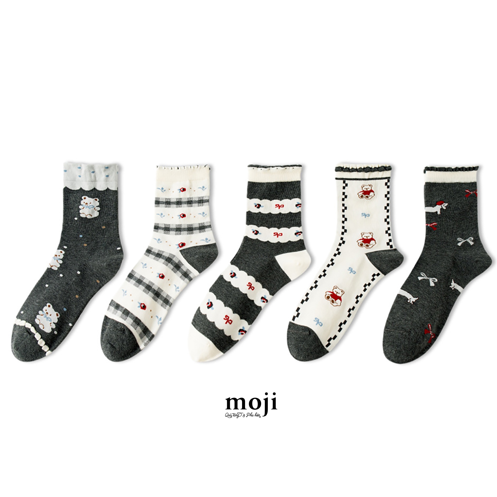 Tất vớ cổ cao Baby bear dog flower bow nơ