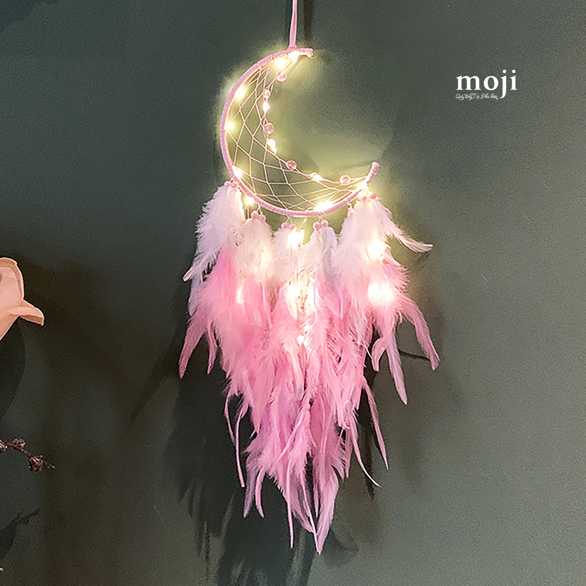 Dream catcher trang trí Moon trăng khuyết hạt tròn có đèn