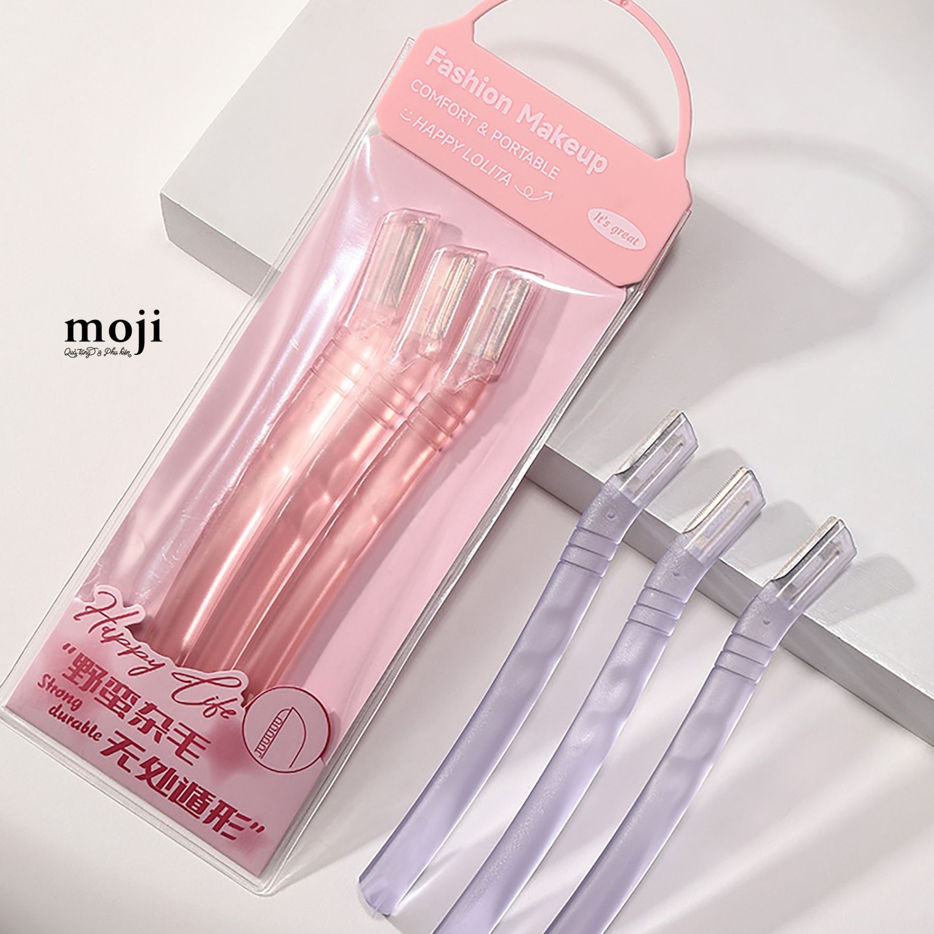 Cạo chân mày trang điểm Happy life basic màu trong suốt set3