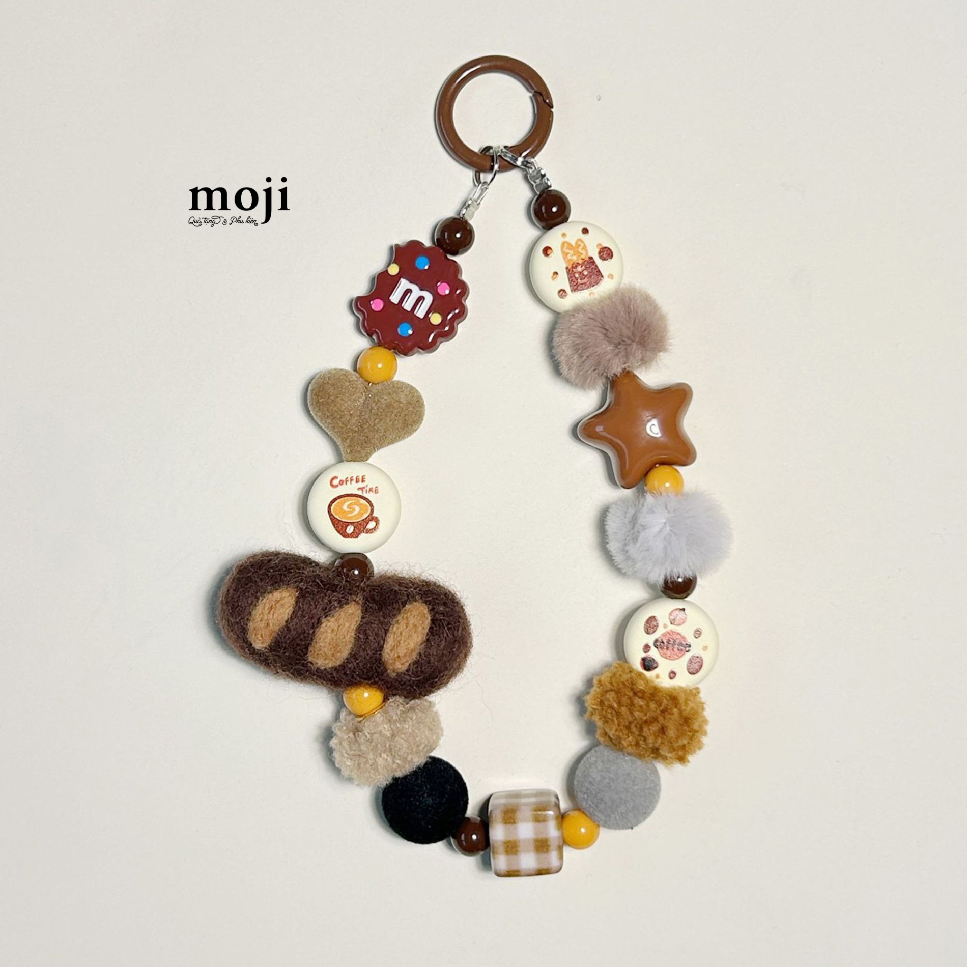 Dây đeo điện thoại Bánh mì heart star khối tròn vuông cục bông kèm phụ kiện