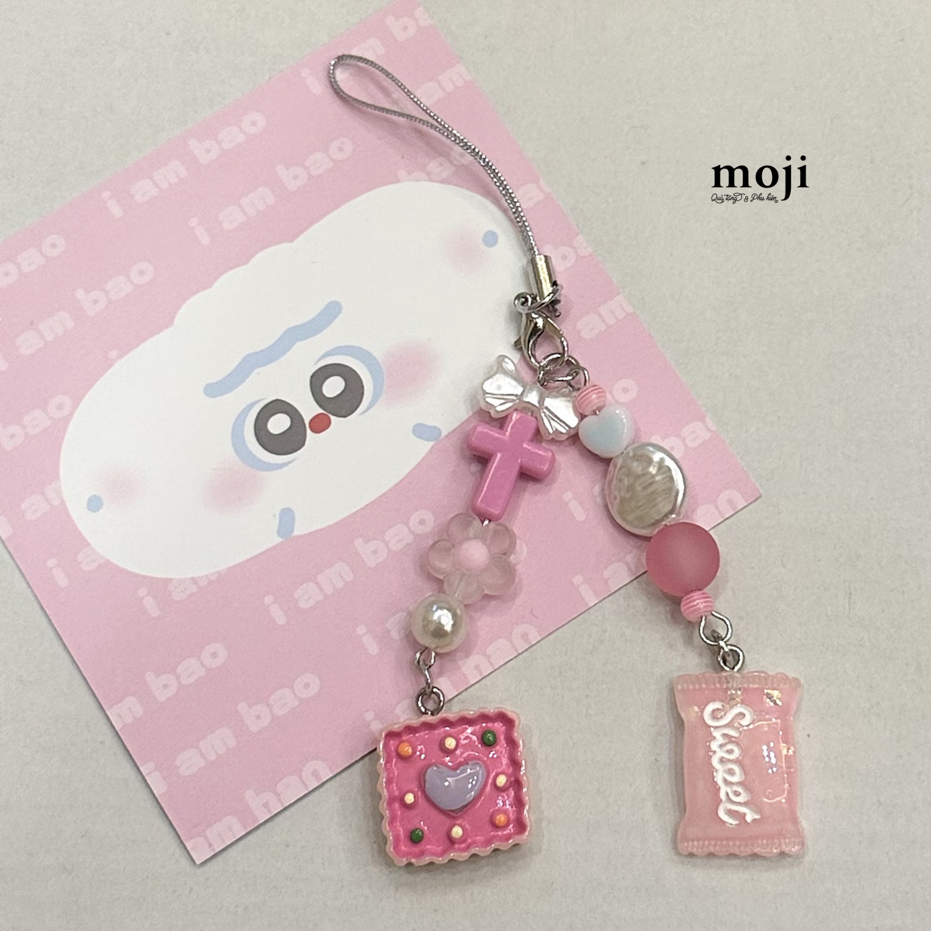 Móc đeo điện thoại Sweet candy cookie flower bow nơ
