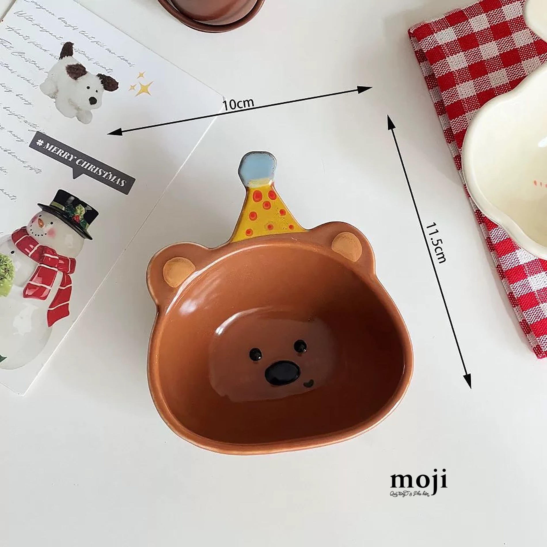 Chén bát gốm sứ Baby bear face đội mũ party có tai 10x11