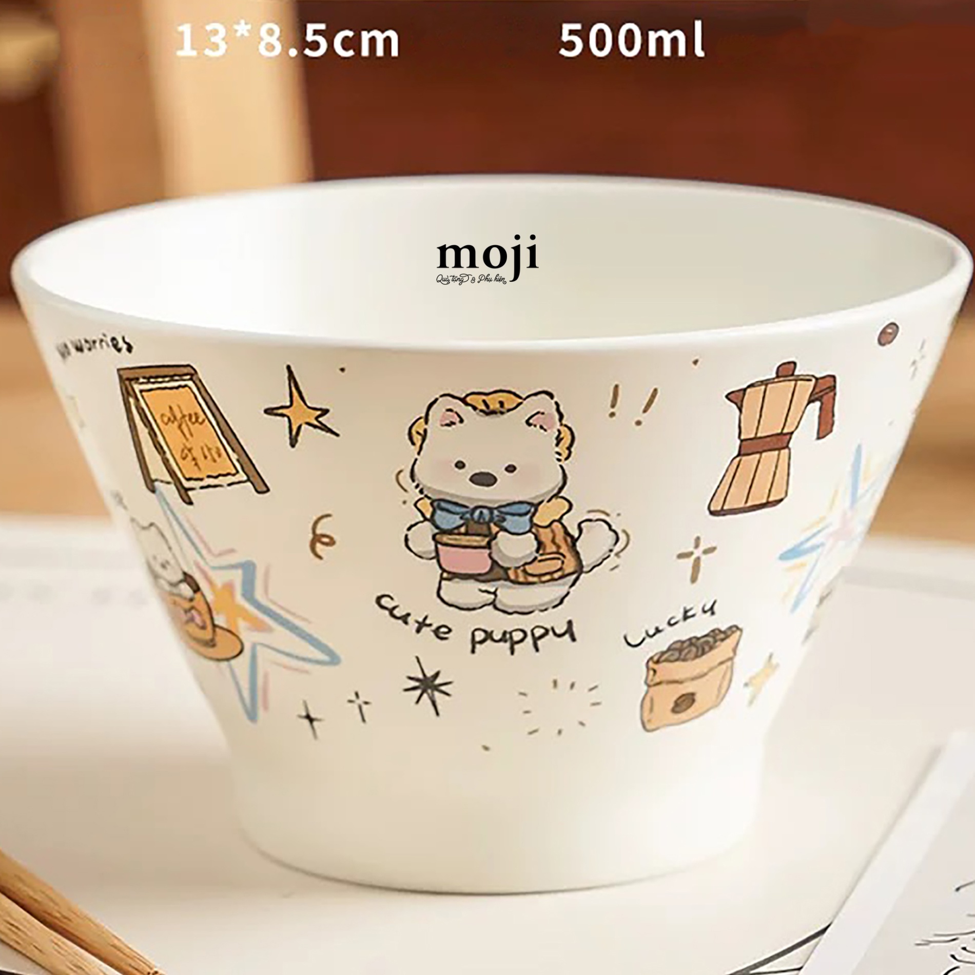 Chén bát gốm sứ Cute dog winter time coffee food 8x13