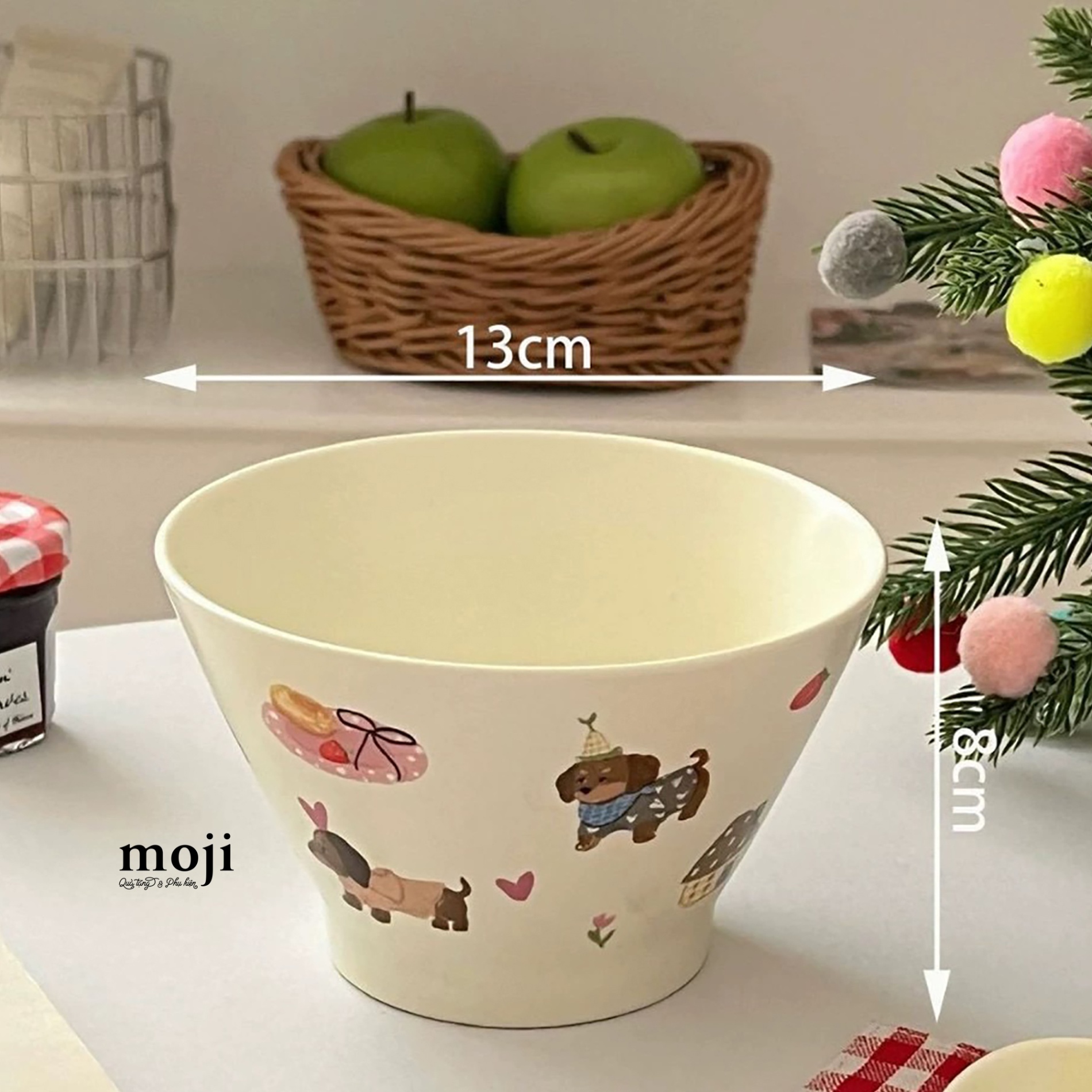 Chén bát gốm sứ Dog Dachshund coffee food fruit 8x13