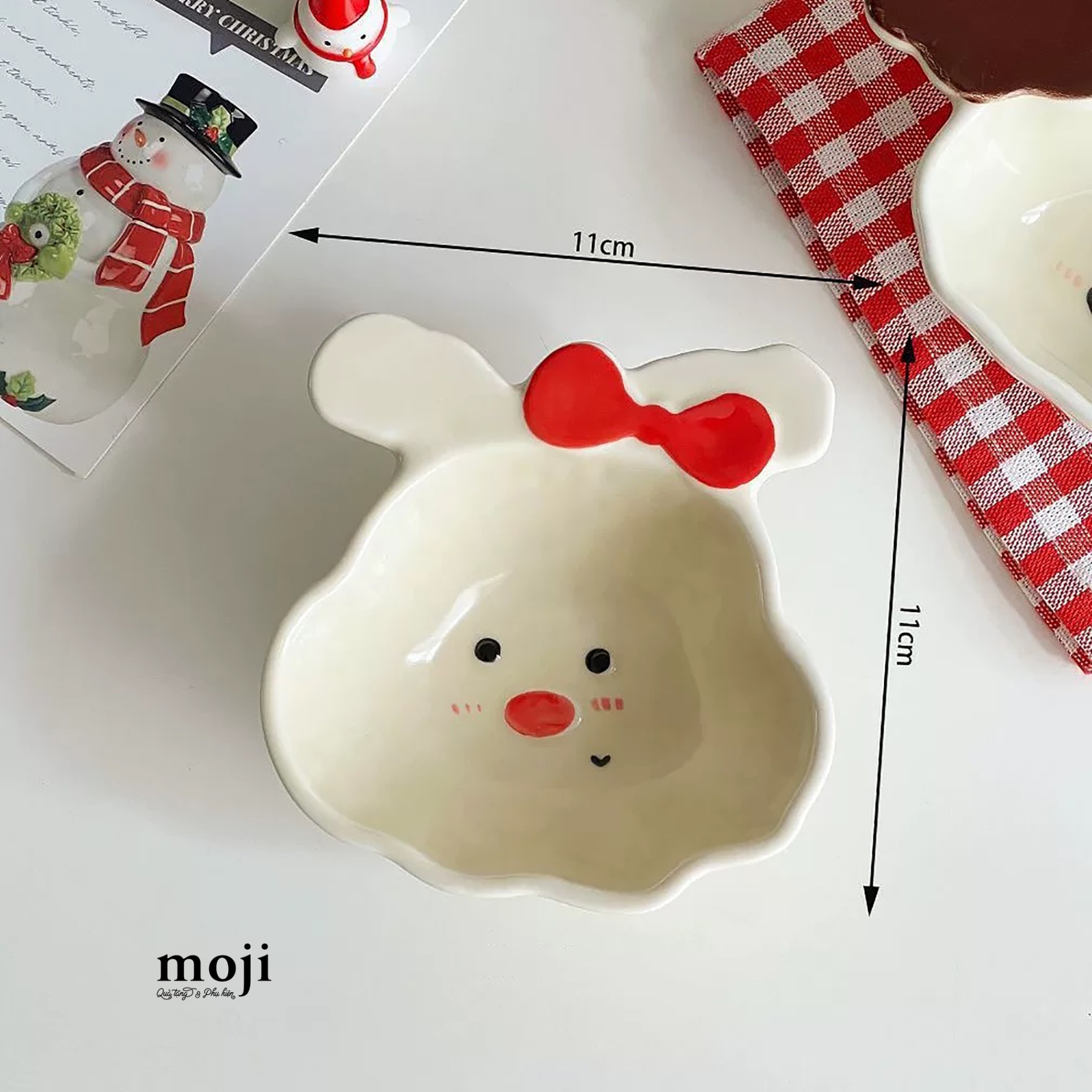 Chén bát gốm sứ Rabbit face bow nơ có tai 10x11