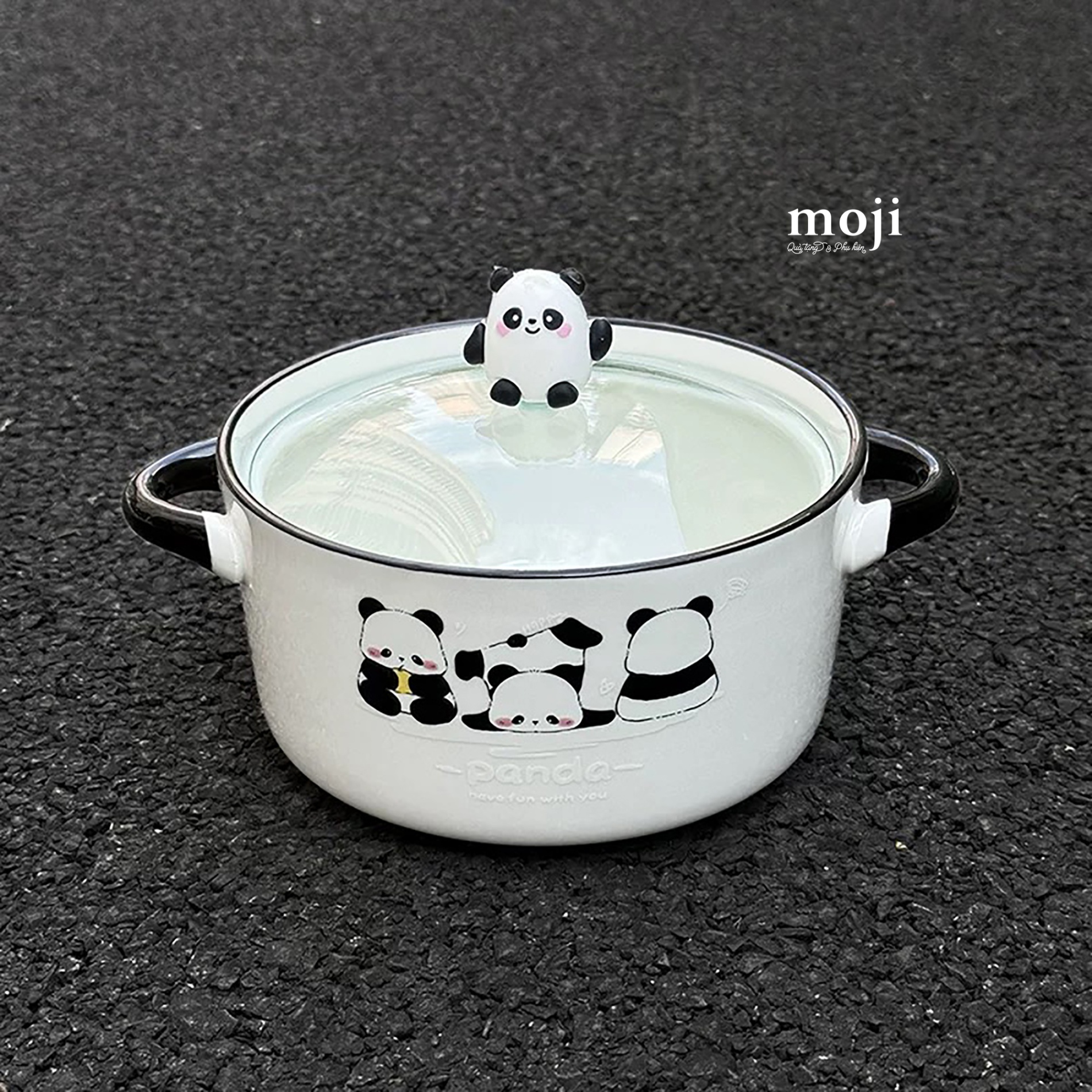 Chén bát gốm sứ kèm nắp thủy tinh Gấu trúc Pandabiz have fun with you 8x15