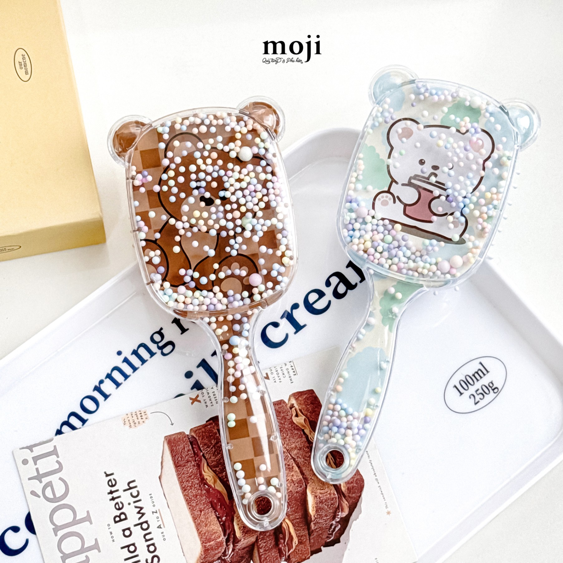 Lược đệm mát xa Baby bear drink cloud đám mây tai gấu hạt màu sắc