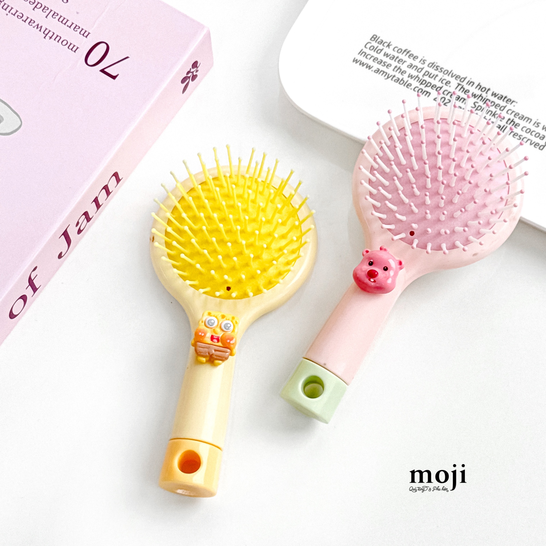Lược đệm mát xa Basic kèm Hải ly Loopy face má hồng